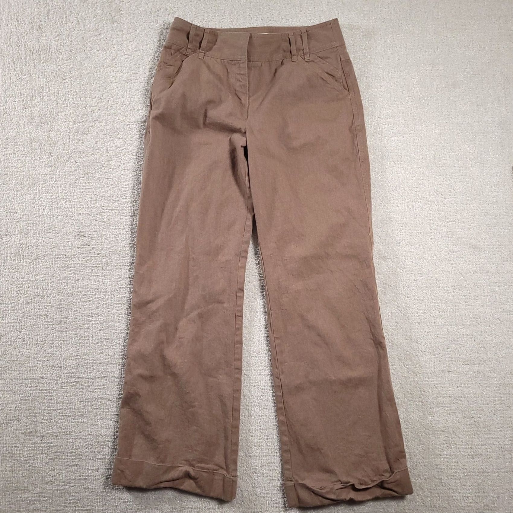Ann Taylor ANN TAYLOR LOFT Women's Tan Mid Rise Stretch Wide Leg Cuffed Pants 4 Size 28" / US 6 / IT 42 - 2 Thumbnail