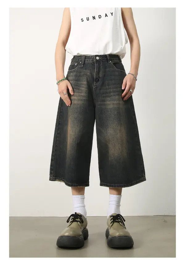 Japanese Brand Retro all-match loose distressed denim shorts Size US 32 / EU 48 - 1 Thumbnail