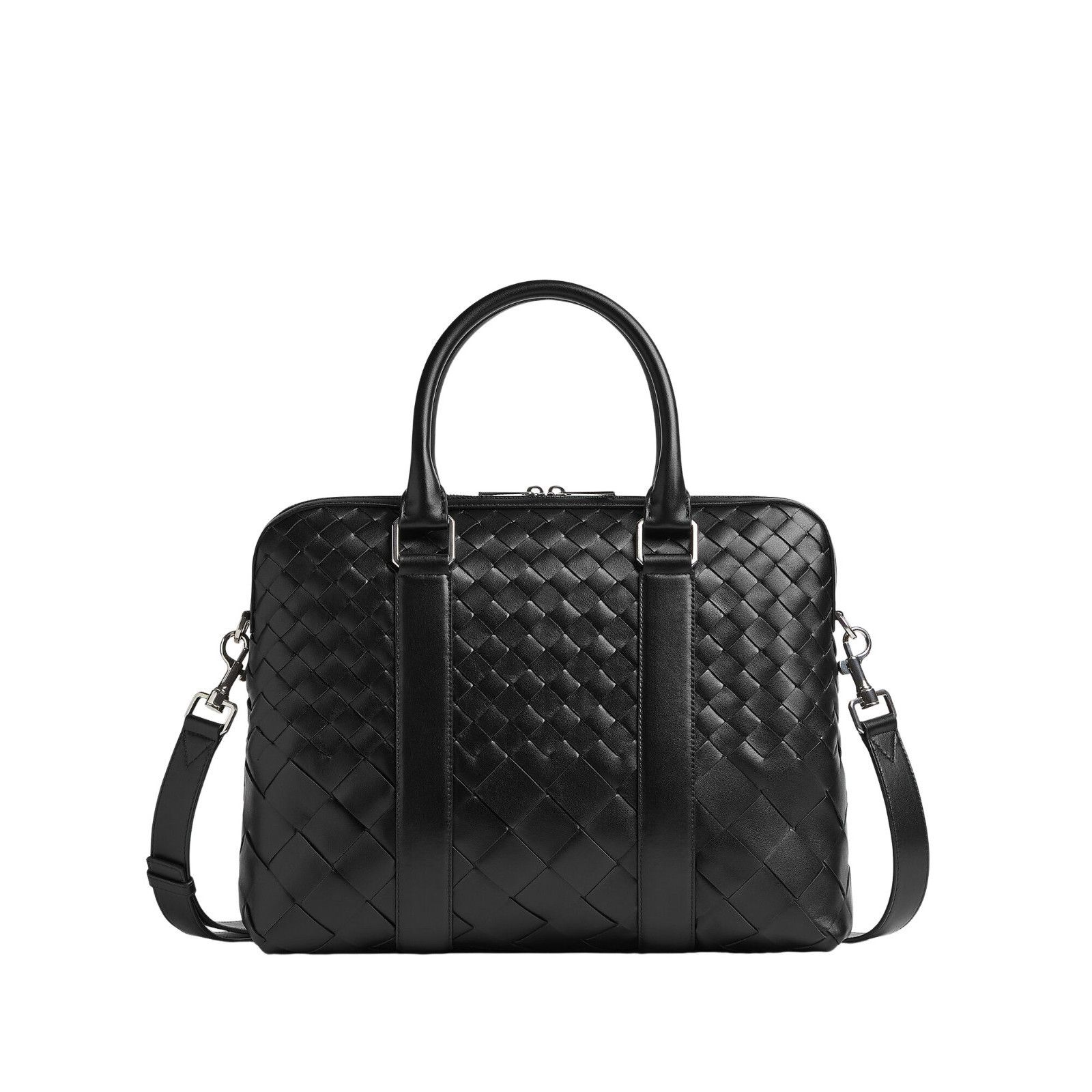 BOTTEGA VENETA $4400 Black Intrecciato Leather Slim Briefcas