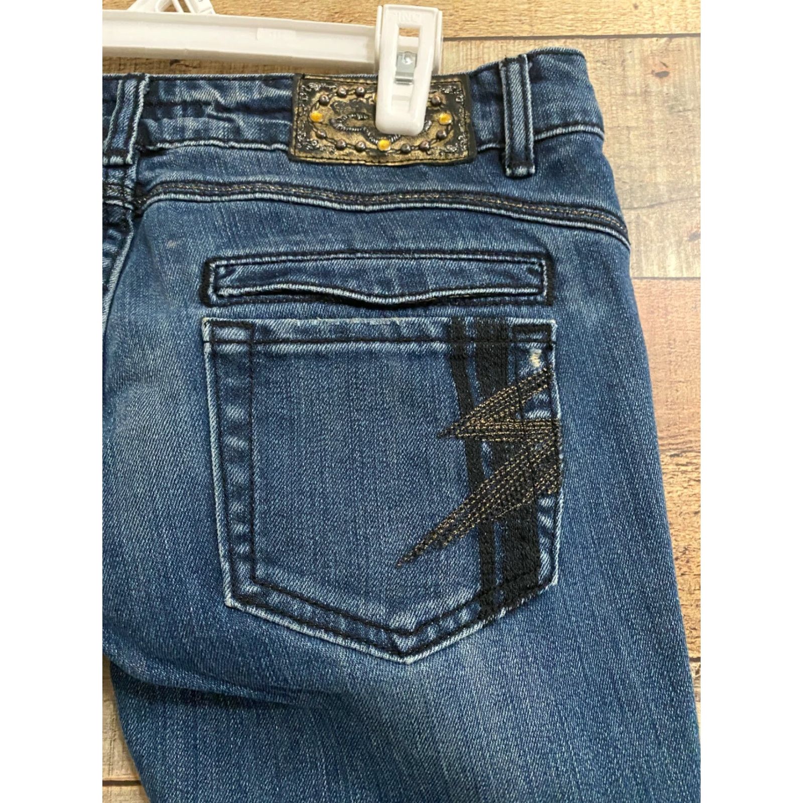 Express Rerock For Express 29 Skinny Crop Jeans Women Dark Wash Denim Regular Zip Low Rise 6.5-8.5in Blue Jeans tapered Size 29" - 5 Thumbnail