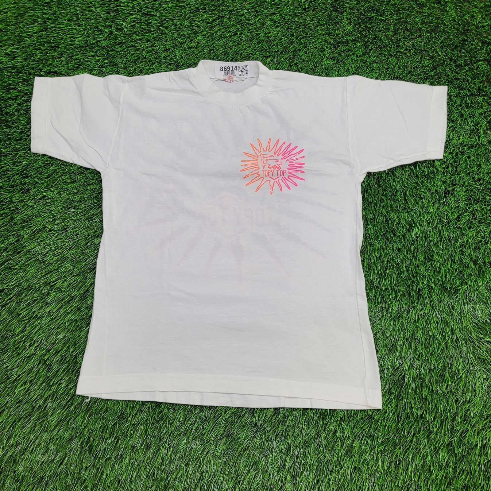 Vintage VTG 90s Topy-Top Shark Surf Shirt XS/S White Neon Pink Green Size US S / EU 44-46 / 1 - 4 Thumbnail