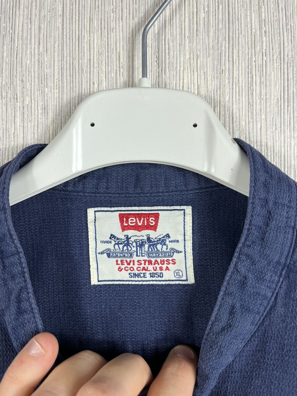 Levi's × Levi's Vintage Clothing × Vintage Vintage 90s Levi’s half button long sleeve shirt navy pocket Size US XL / EU 56 / 4 - 13 Thumbnail