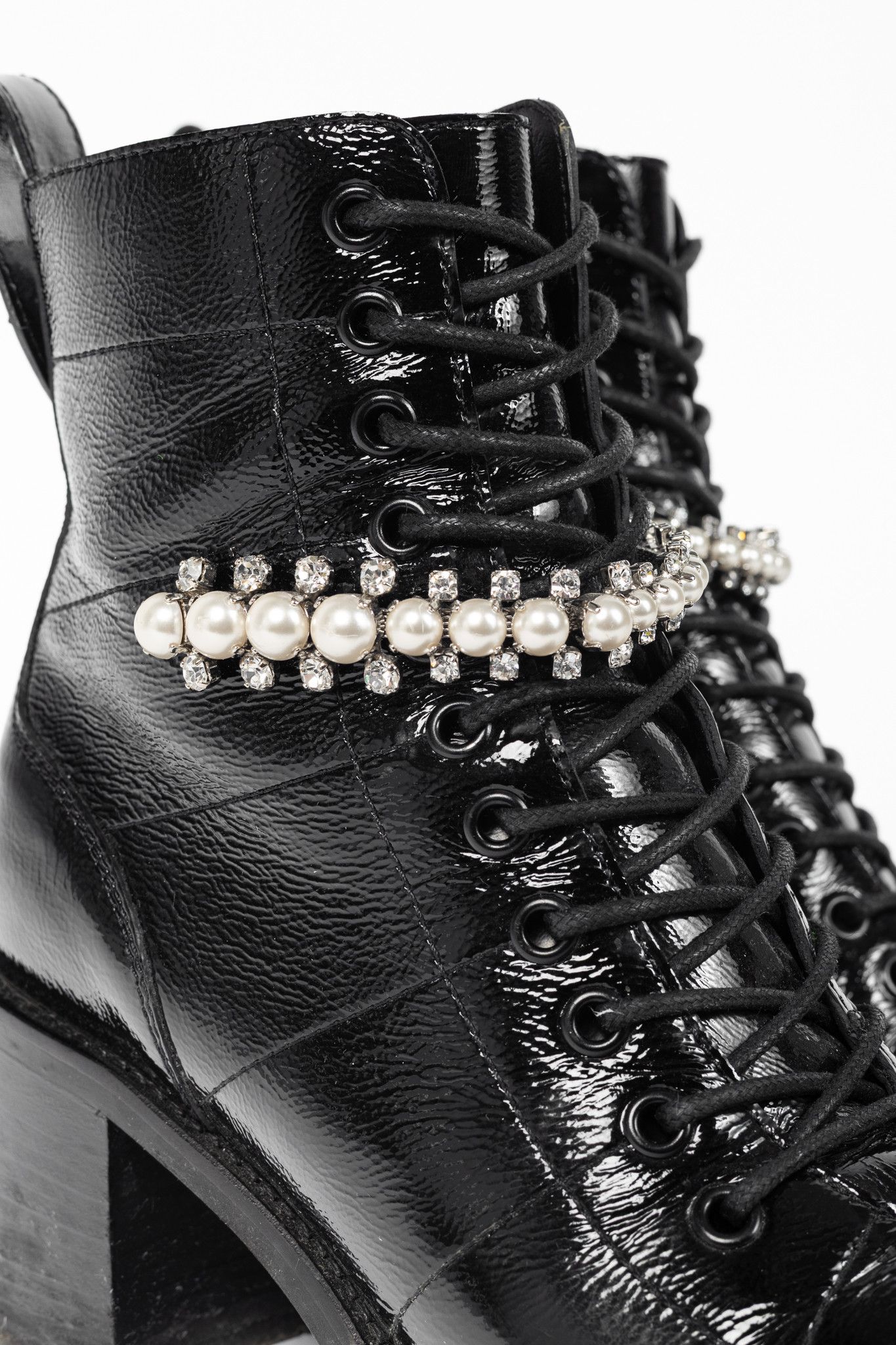 Jimmy Choo Jimmy Choo Cruz 65 Naplack Crystal/Pearl Piece Combat Boots Size US 7 / IT 37 - 7 Thumbnail