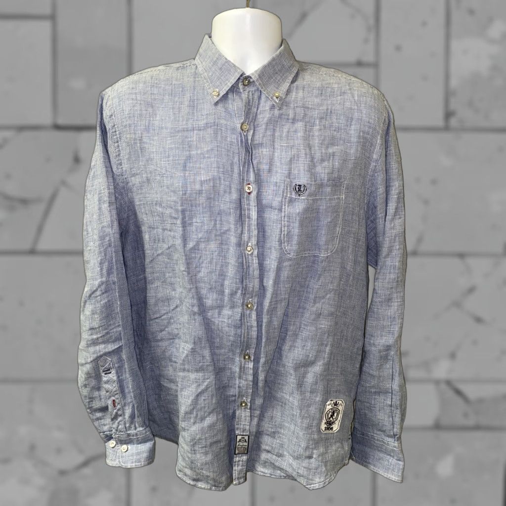 Vintage Lulian Shirt Button-Up Mens XL Linen Blue/White Checkered Casual 90s Style? Size US XL / EU 56 / 4 - 1 Thumbnail