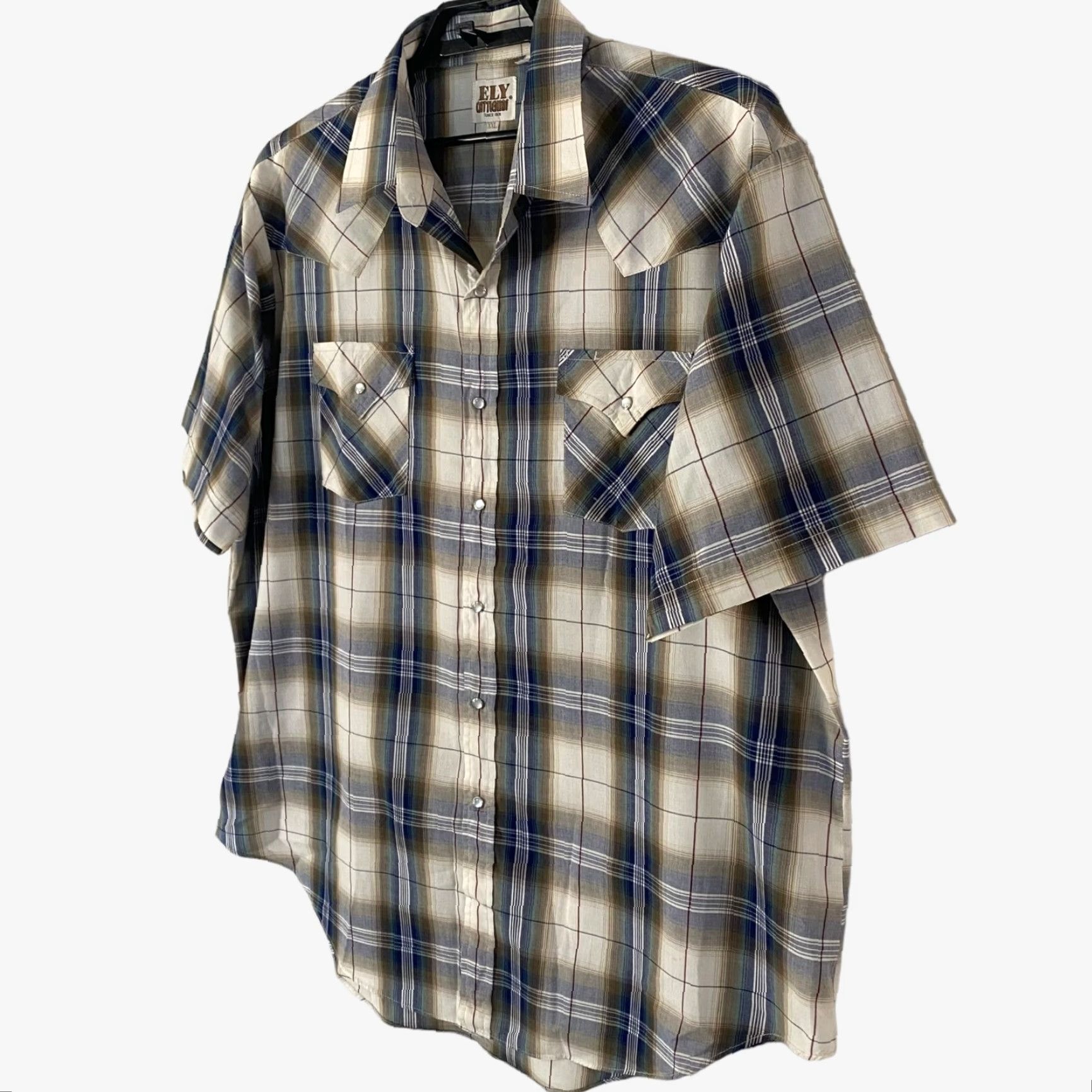 Vintage VINTAGE Ely Cattleman Western Pearl Snap Shirt Short Sleeve Plaid Blue 2XL Mens Size US XXL / EU 58 / 5 - 2 Thumbnail
