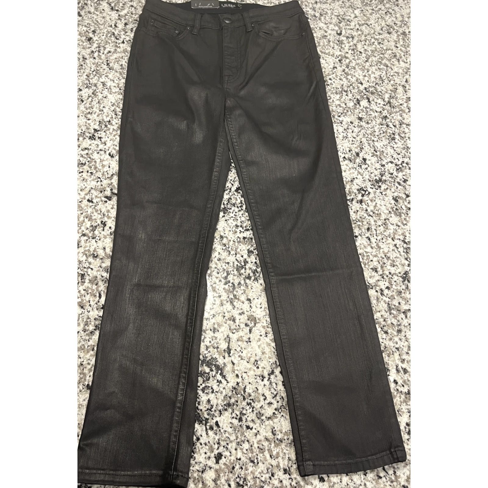 Ralph Lauren Denim Jeans Coated High Rise Ankle Straight Women Size 6 Black Dark Logo 90s