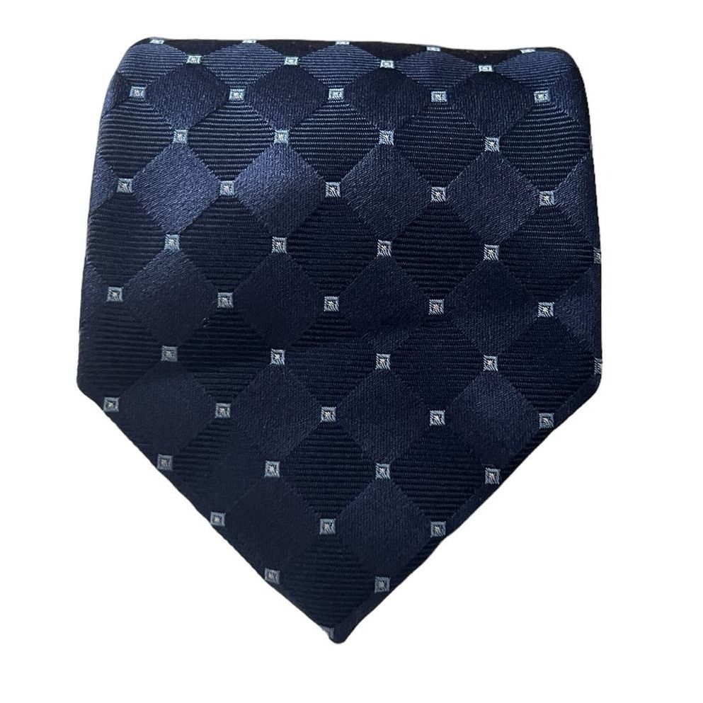 Nautica Nautica Navy Blue Diamond Square Geometric Lattice Silk Tie Size ONE SIZE - 2 Thumbnail