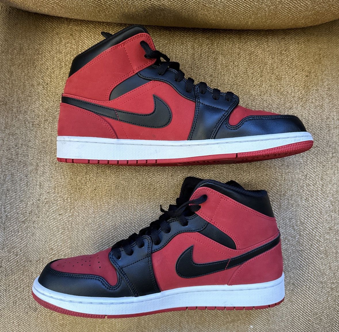 image of Jordan Nike Air Jordan 1 Mid Reverse Banned Gym Red Shoes, Men's (Size 12)