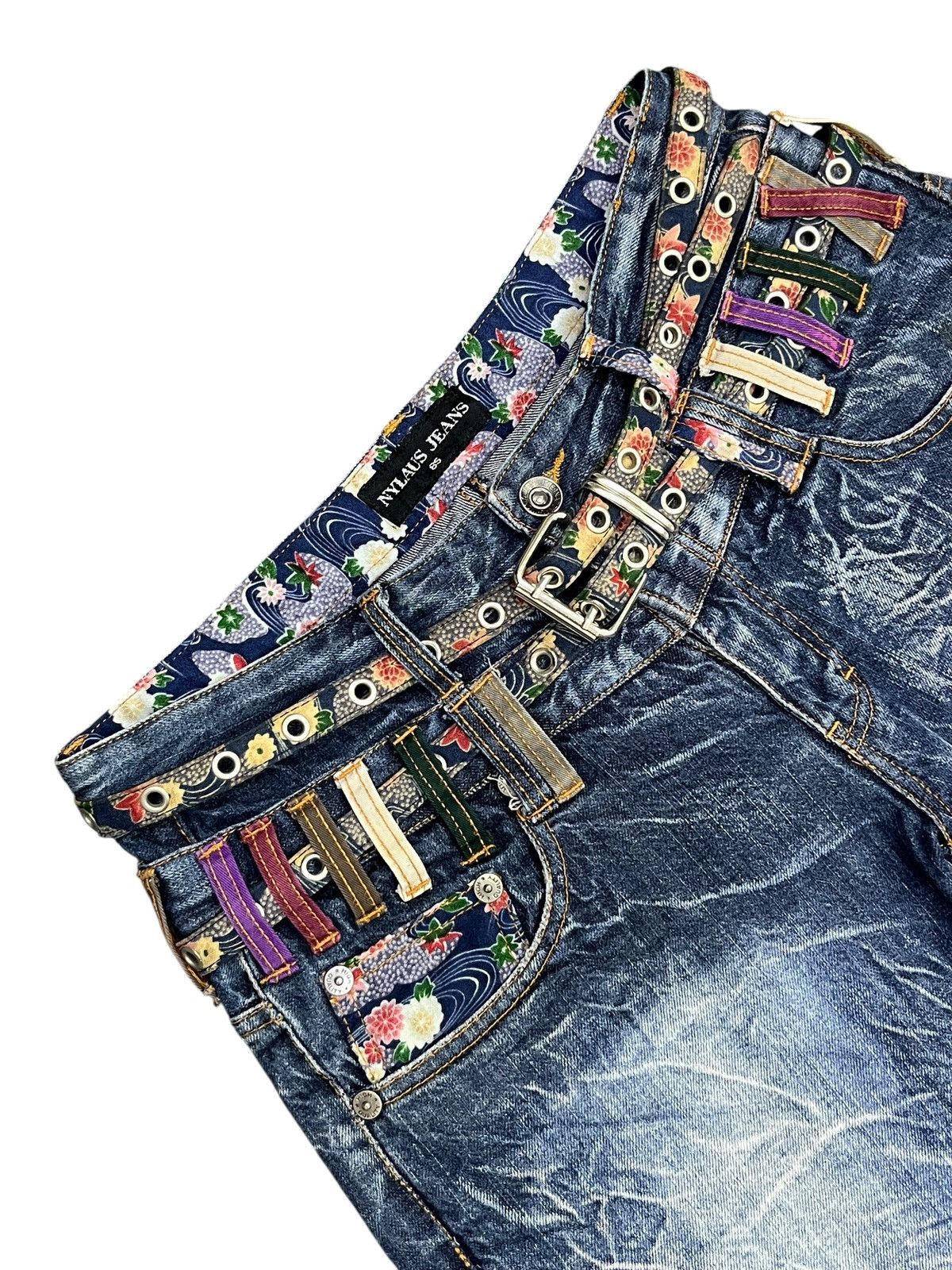 Killer Acid Rare Nylaus Double Waist Belted Acid Wash Shorts Japan Size US 31 - 6 Thumbnail