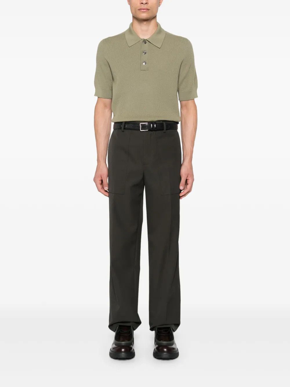 Balmain o1s1wg110925 Short Sleeve Merino Polo Shirt in Khaki/Green Size US S / EU 44-46 / 1 - 4 Thumbnail
