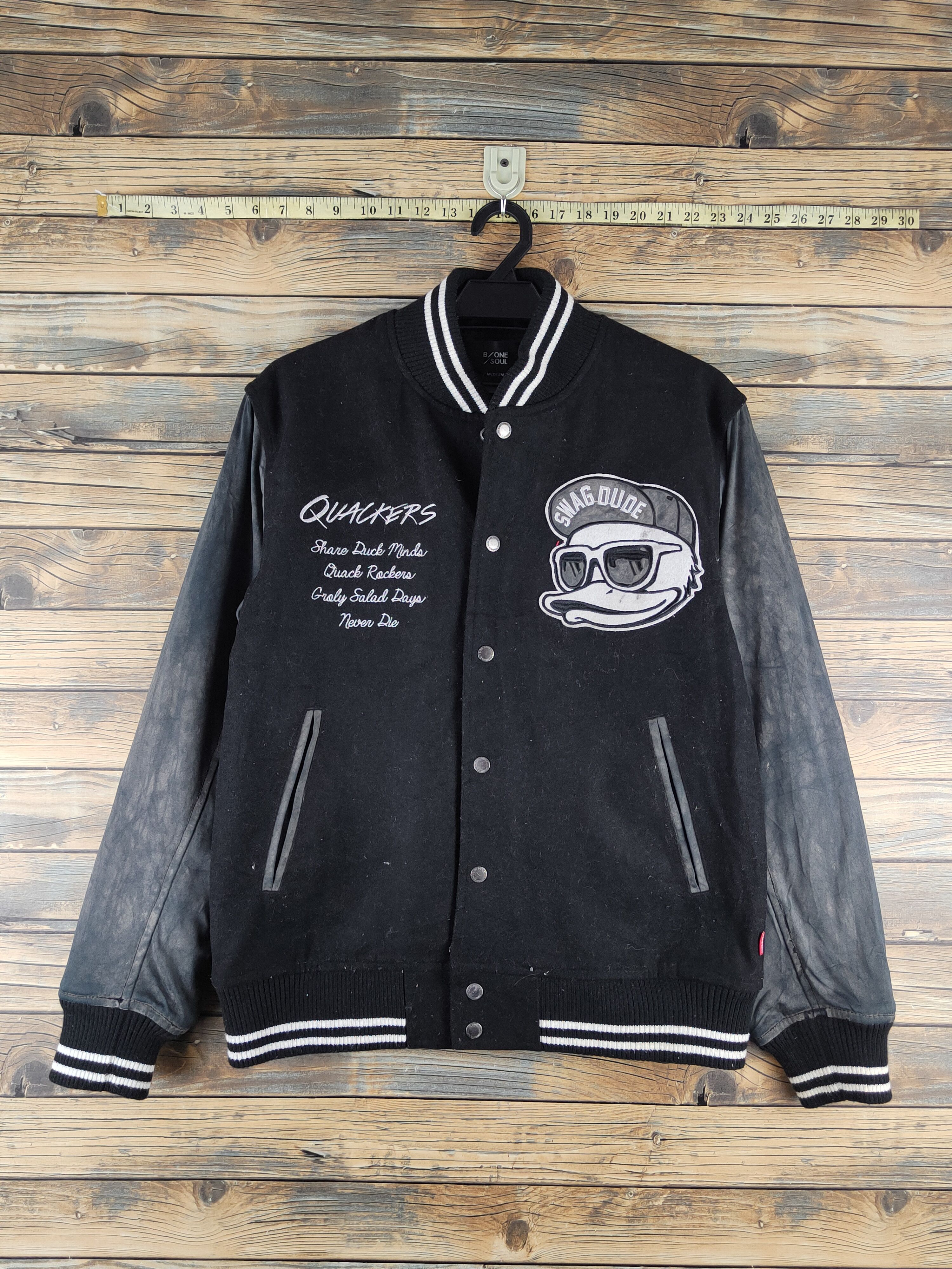 Japanese Brand DL B/one/soul duck Black Varsity Jackets #S2882 Size US M / EU 48-50 / 2 - 1 Thumbnail
