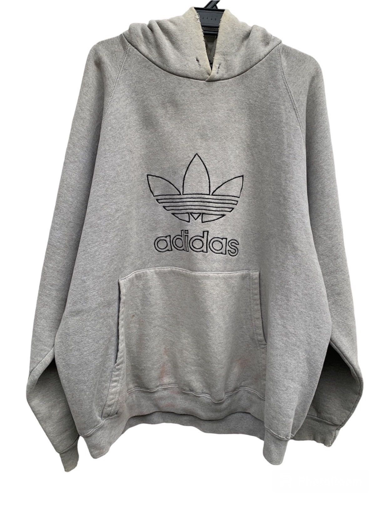 image of Adidas Trefoil Logo Sun Faded Pullover Hoodie in Grey, Men's (Size 2XL)