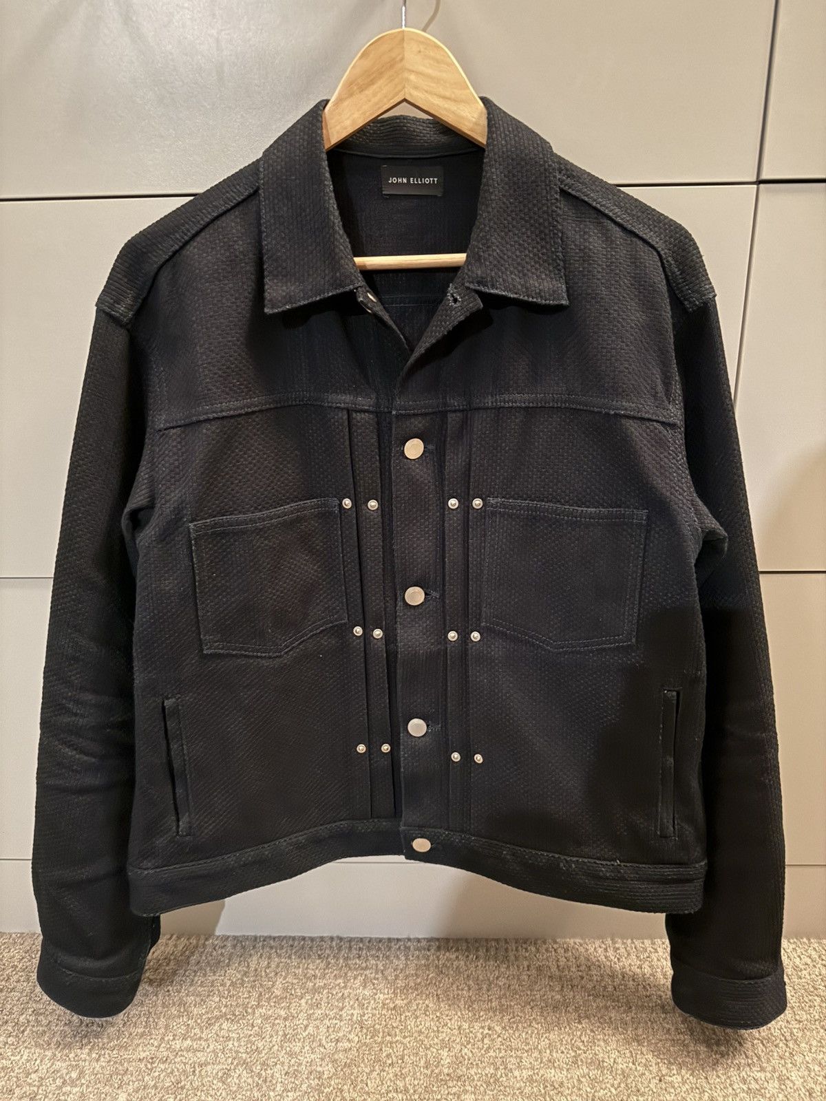 John Elliott Thumper type II onyx black denim jacket | Grailed