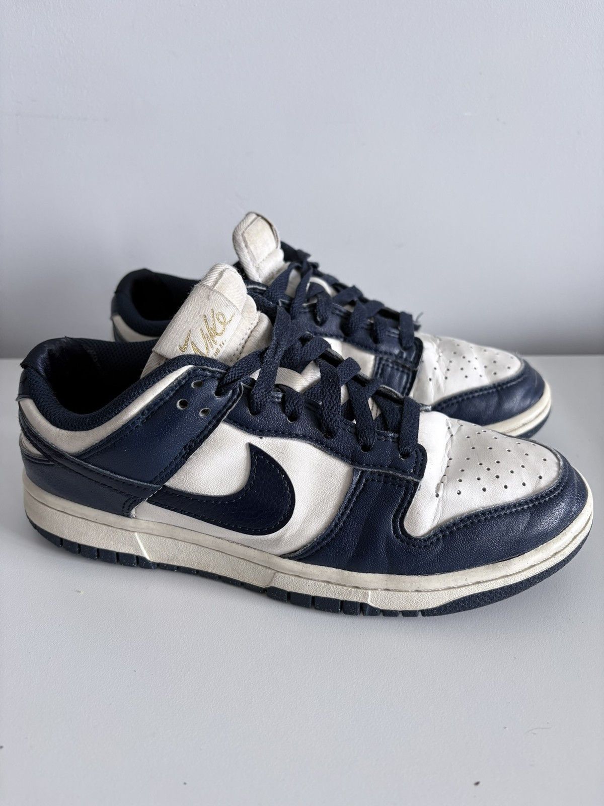 Nike Nike Dunk Low navy blue and white leather women's size 37.5 Size US 7.5 / IT 37.5 - 3 Thumbnail