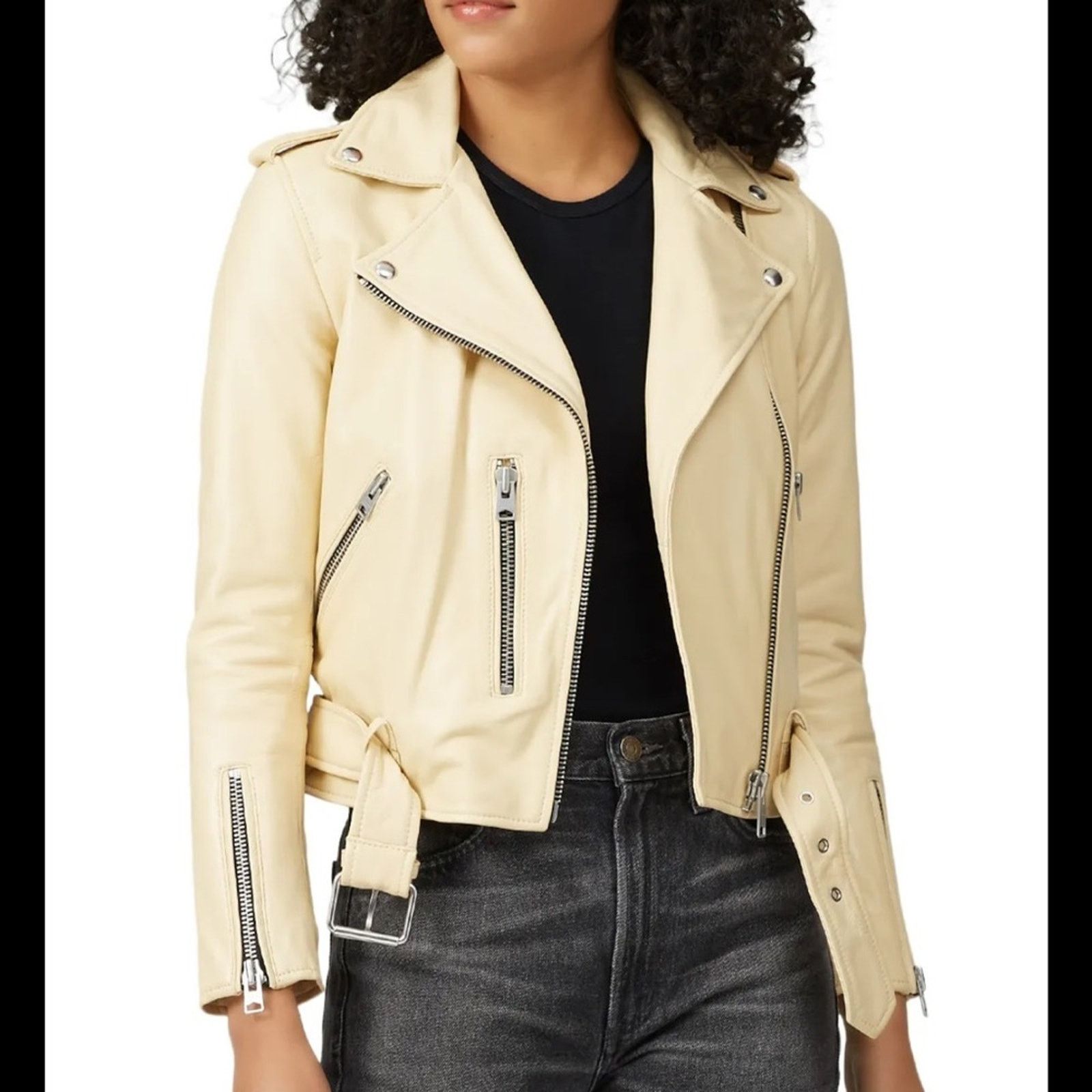 Allsaints AllSaints NWT Balfern Biker Jacket – Pale Yellow – Size 0 Size XS / US 0-2 / IT 36-38 - 1 Thumbnail