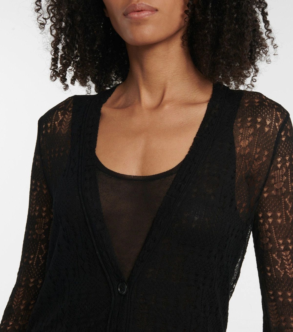 Saint Laurent Paris o1s1wg111224 Patterned Semi-Sheer Cardigan in Black Size XL / US 12-14 / IT 48-50 - 4 Thumbnail