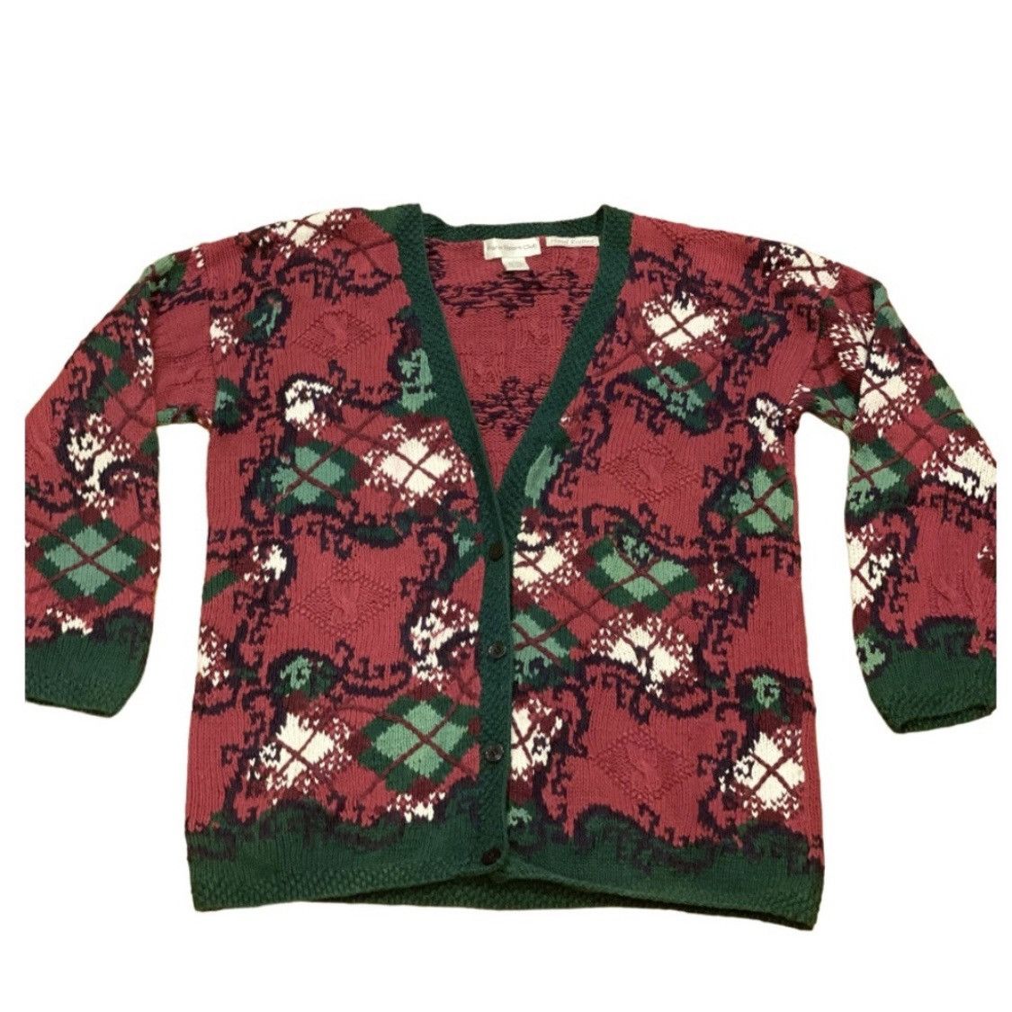 Vintage Vintage Oversized Chunky Cardigan Sweater Argyle Plaid L Red Size L / US 10 / IT 46 - 1 Thumbnail