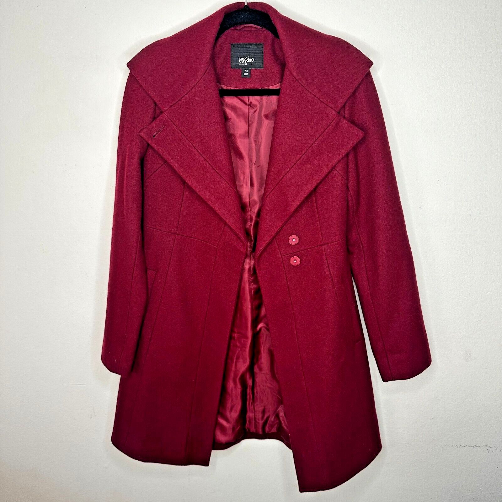 Mossimo Mossimo Red Wool Fitted Long Line Button Coat Welt Pocket XS Size XS / US 0-2 / IT 36-38 - 4 Thumbnail