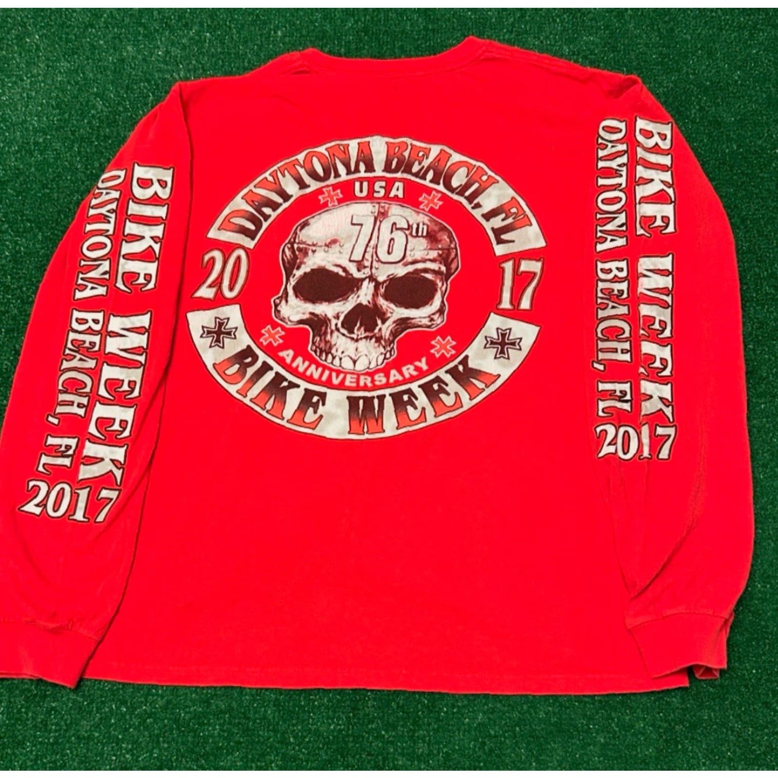 Vintage VINTAGE Y2K Biker Daytona Bike Week Skull Cross 2017 Long Sleeve Shirt Sz Large Size US L / EU 52-54 / 3 - 4 Thumbnail