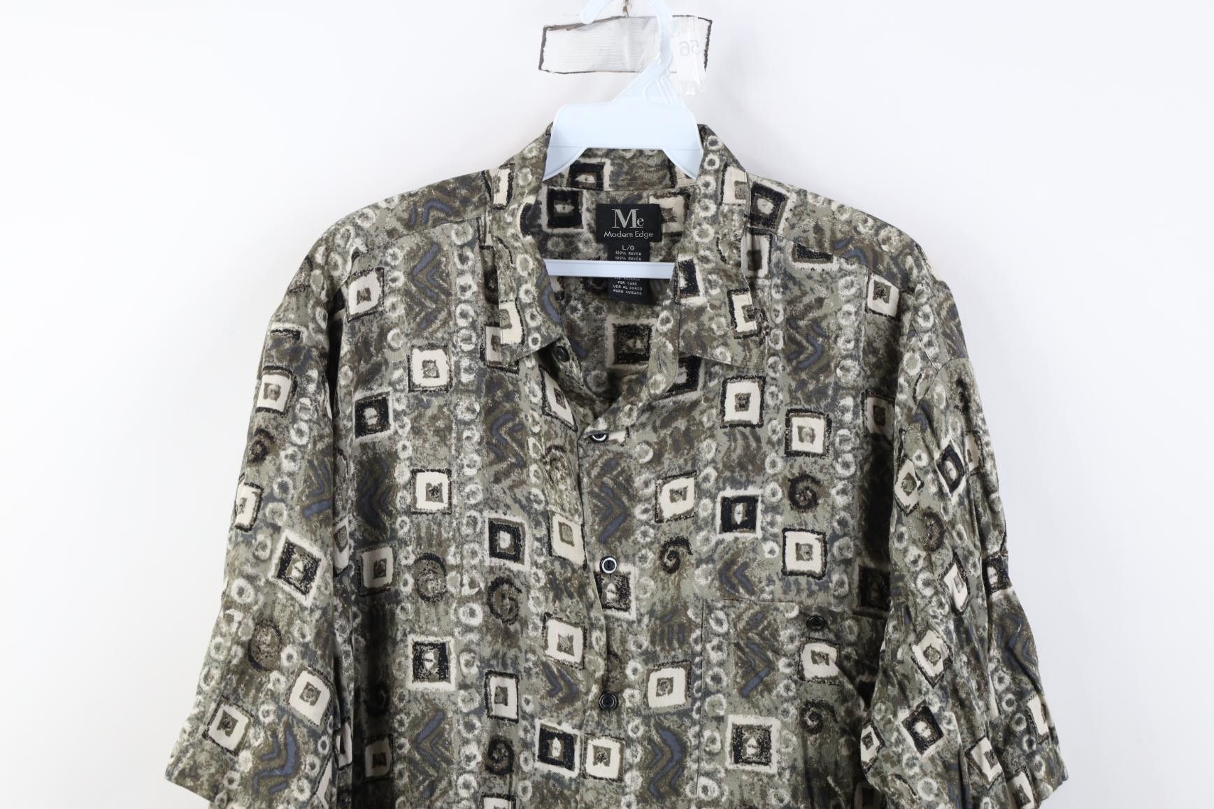 Vintage Vintage 90s Streetwear Rayon Gabardine Abstract Button Shirt Size US L / EU 52-54 / 3 - 2 Thumbnail
