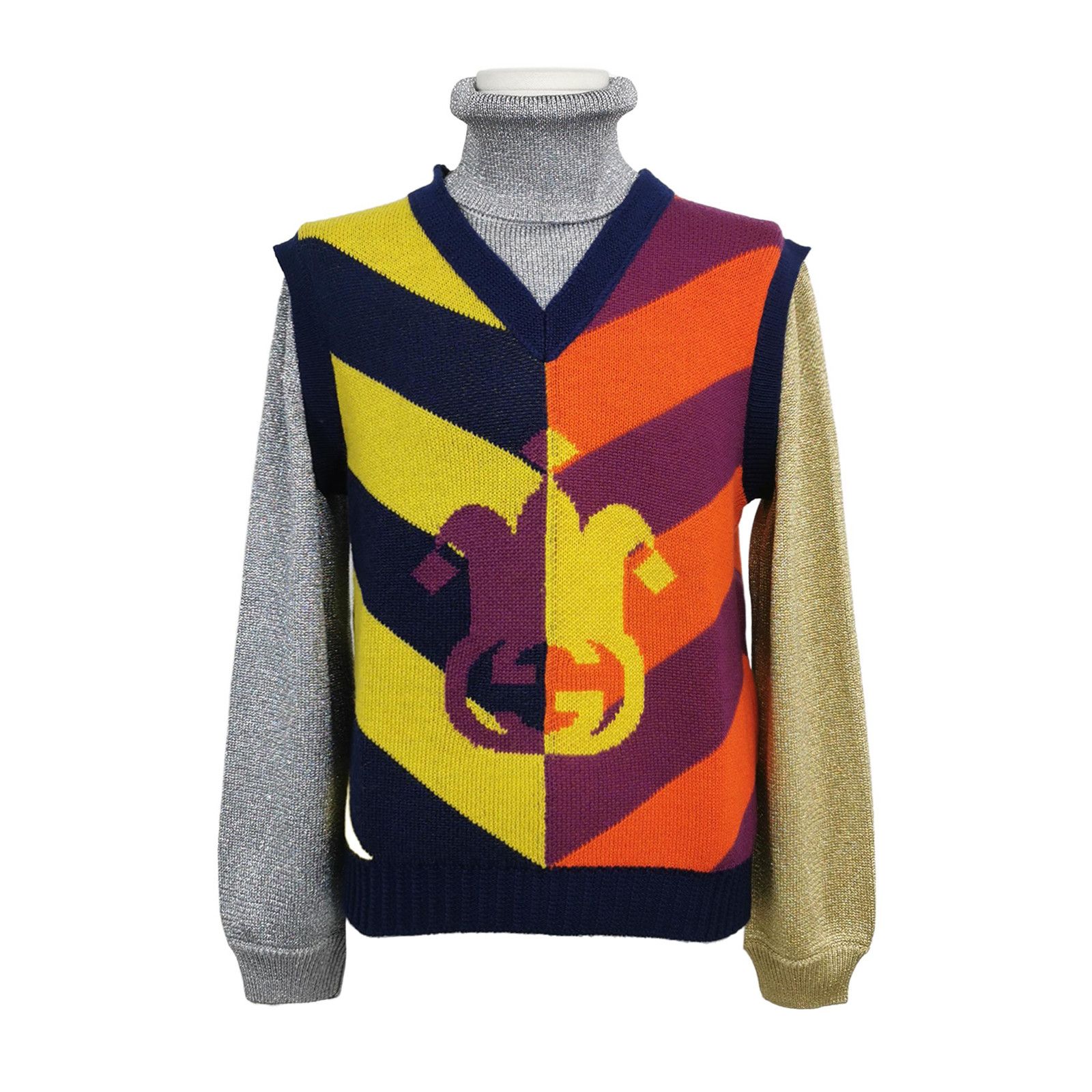 Gucci Gucci Metallic Sleeve Logo Turtleneck Sweater Size M Size US M / EU 48-50 / 2 - 1 Thumbnail