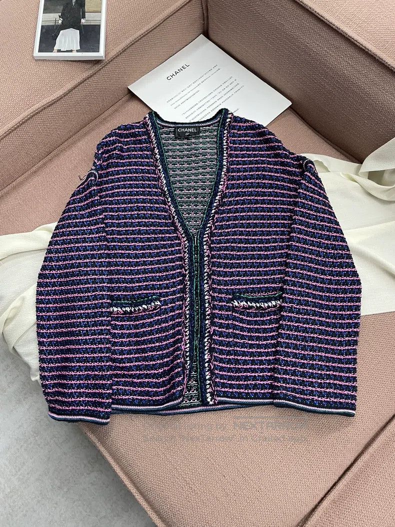Chanel Chanel Purple knitted striped cardigan coat Size XXS / US 00 / IT 34 - 1 Thumbnail