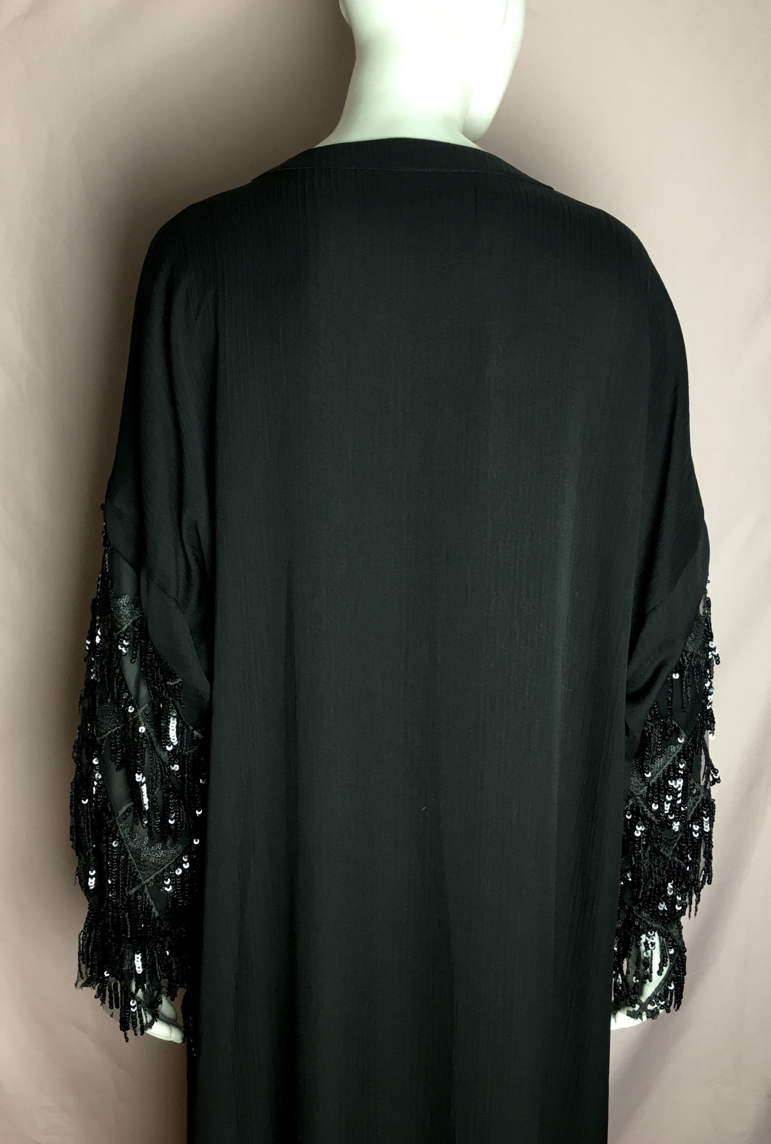 Pierre Cardin Pierre Cardin Black Abaya Dress Sequin Beaded Tassel Sleeves Size M / US 6-8 / IT 42-44 - 5 Thumbnail