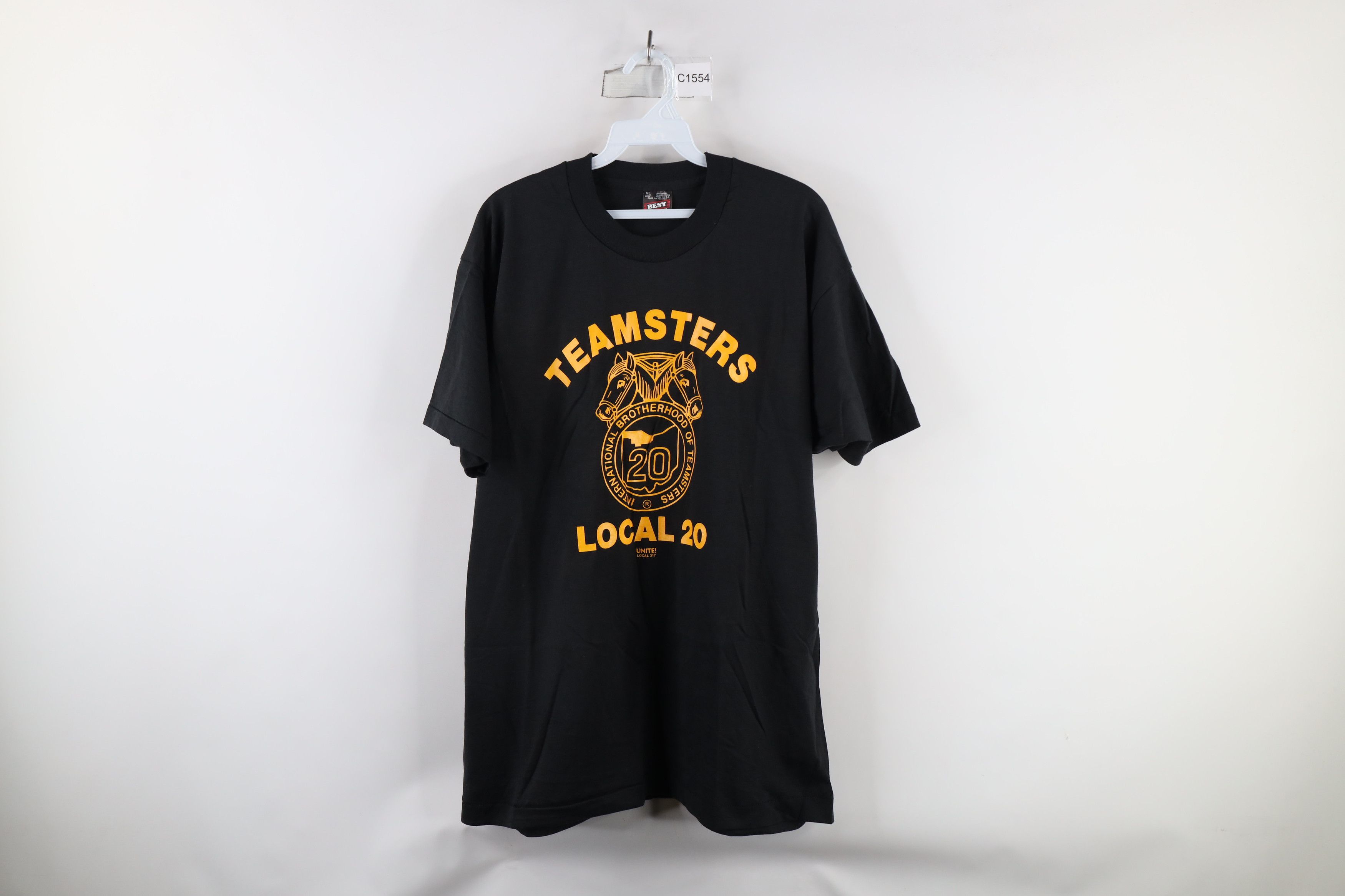 Vintage Deadstock Vintage 90s 20 Teamsters Union T-Shirt Black USA Size US XL / EU 56 / 4 - 1 Thumbnail
