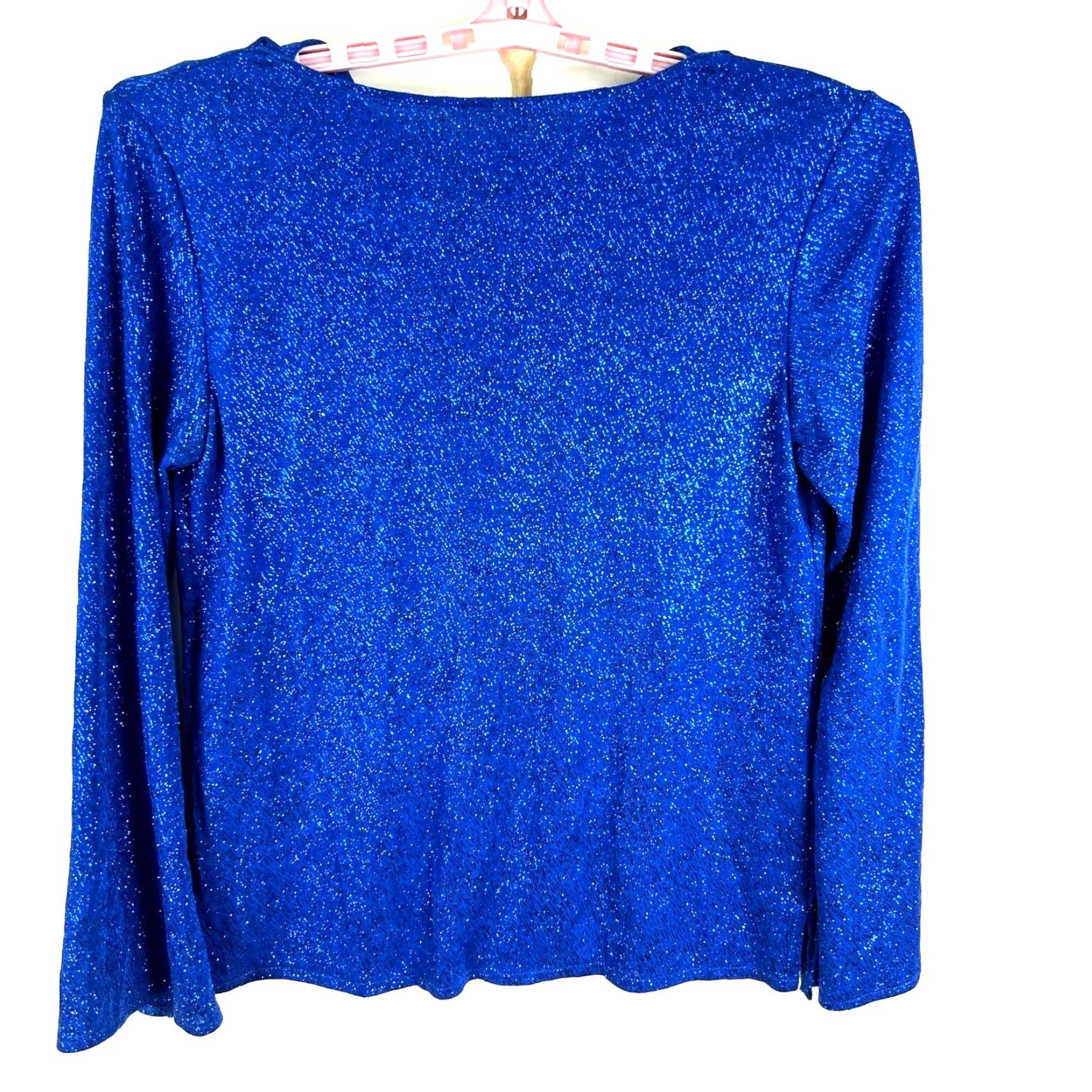 Vintage Stage Accents Blue Long Sleeve Glitter Top Womens M Blouse Round Neck Beaded Pullover Casual / Party / Workwear Size M / US 6-8 / IT 42-44 - 6 Thumbnail