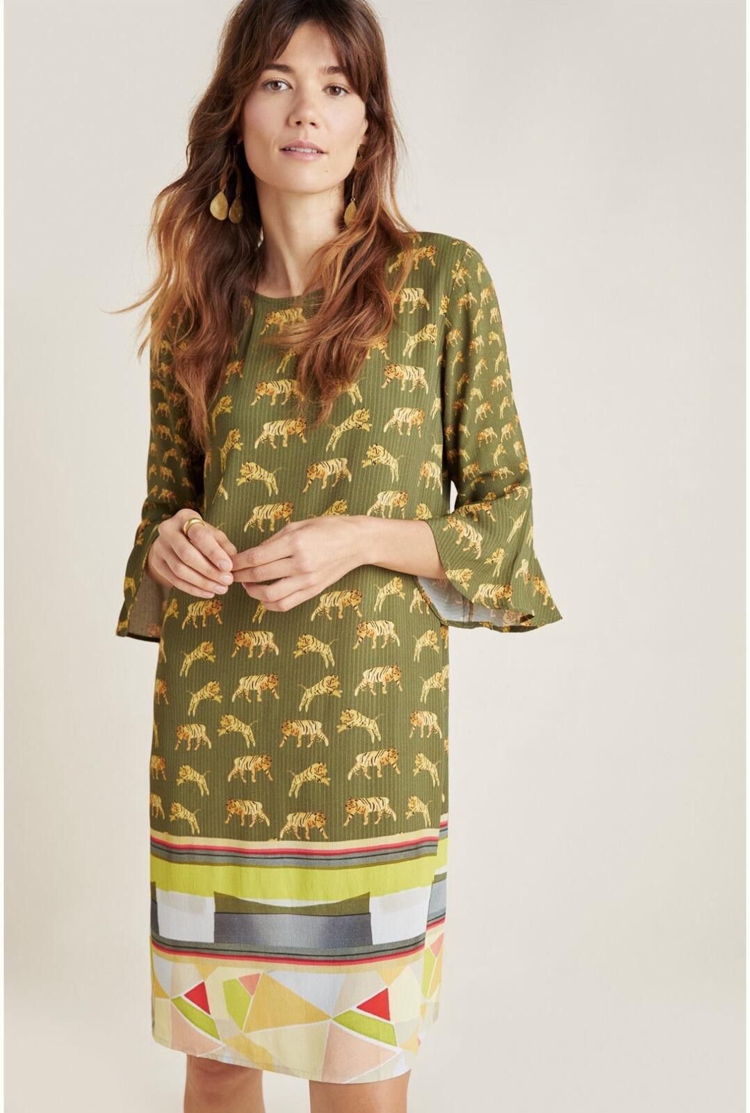 Other Conditions Apply Anthropologie Green Tiger Print Dress Small Size S / US 4 / IT 40 - 1 Thumbnail