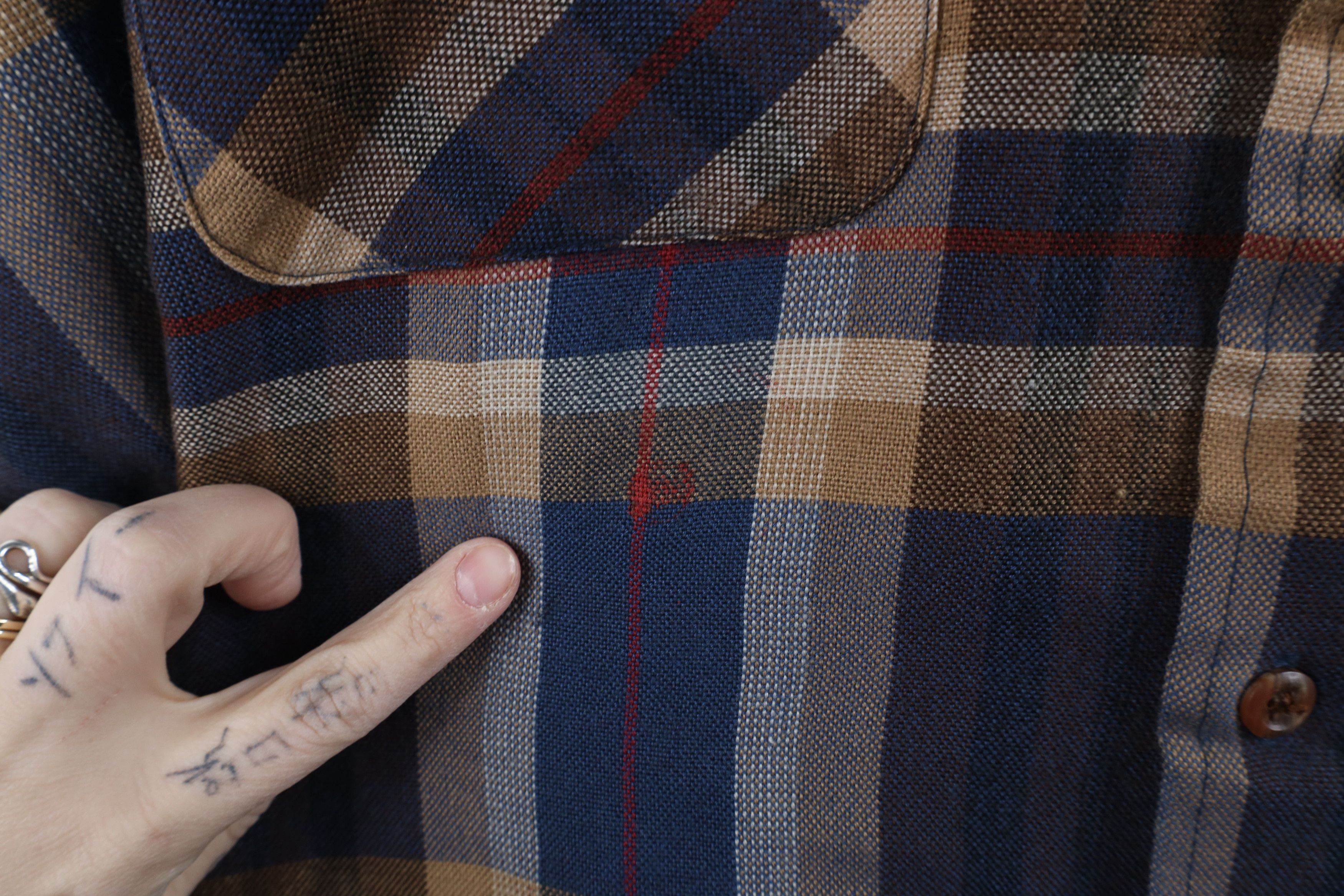 Vintage Vintage 70s 80s Distressed Knit Collared Button Shirt Plaid Size US XXL / EU 58 / 5 - 5 Thumbnail