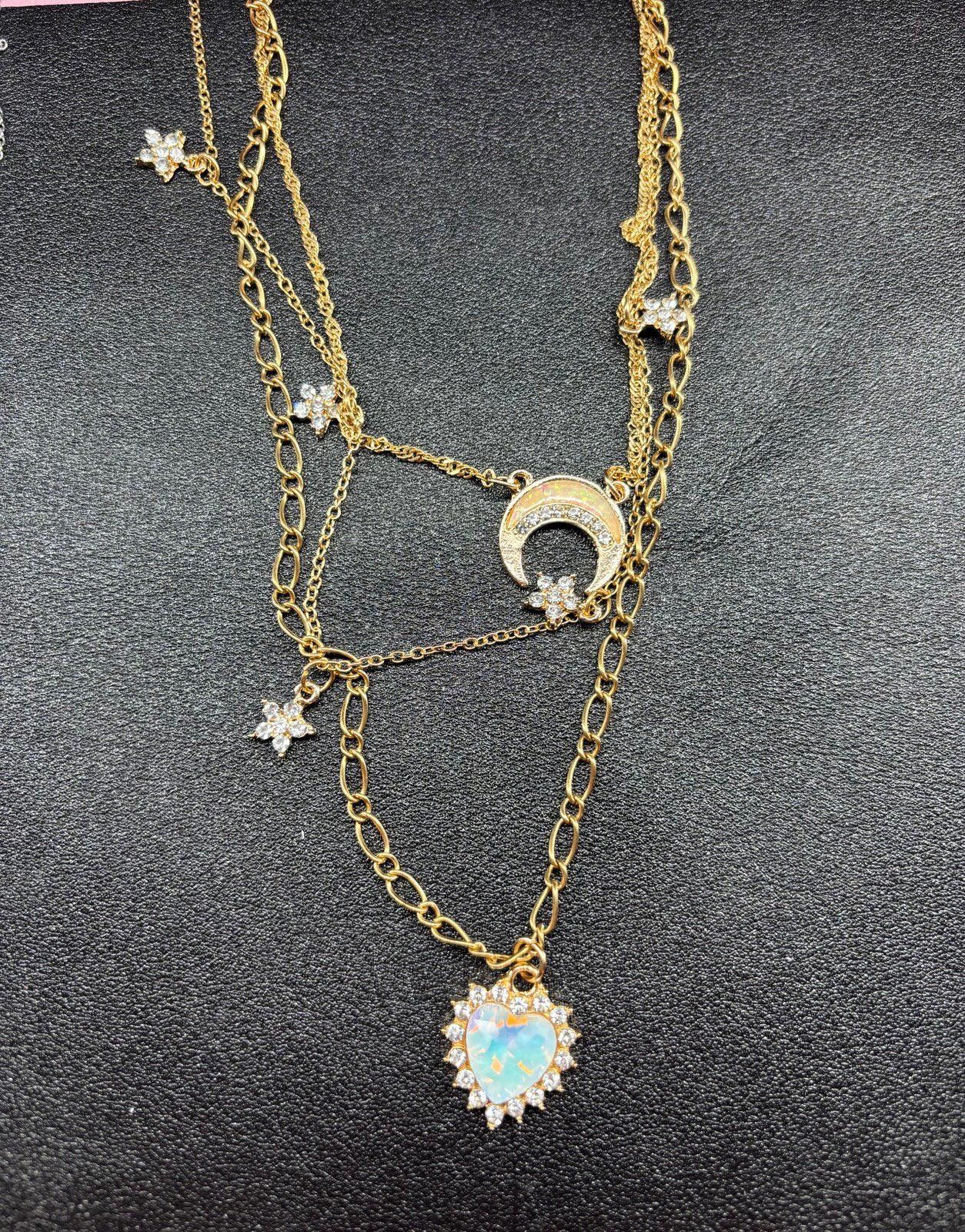 Handmade necklace with moon ,flowers and a heart Size ONE SIZE - 1 Preview