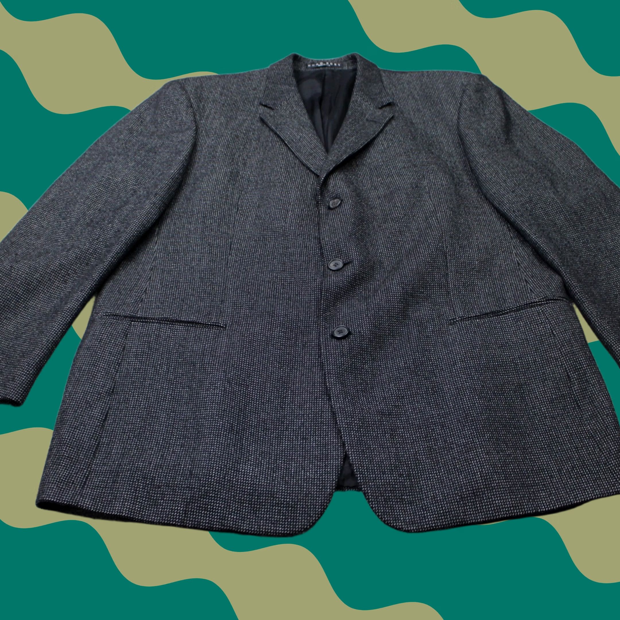 Hugo Boss HUGO BOSS Blazer Mens 44R Black Wool 3 Button Single-Breasted Jacket, Notch Lapel, Tweed, Dry Clean Only, Regular Fit, Vintage? No Size 44R - 1 Thumbnail