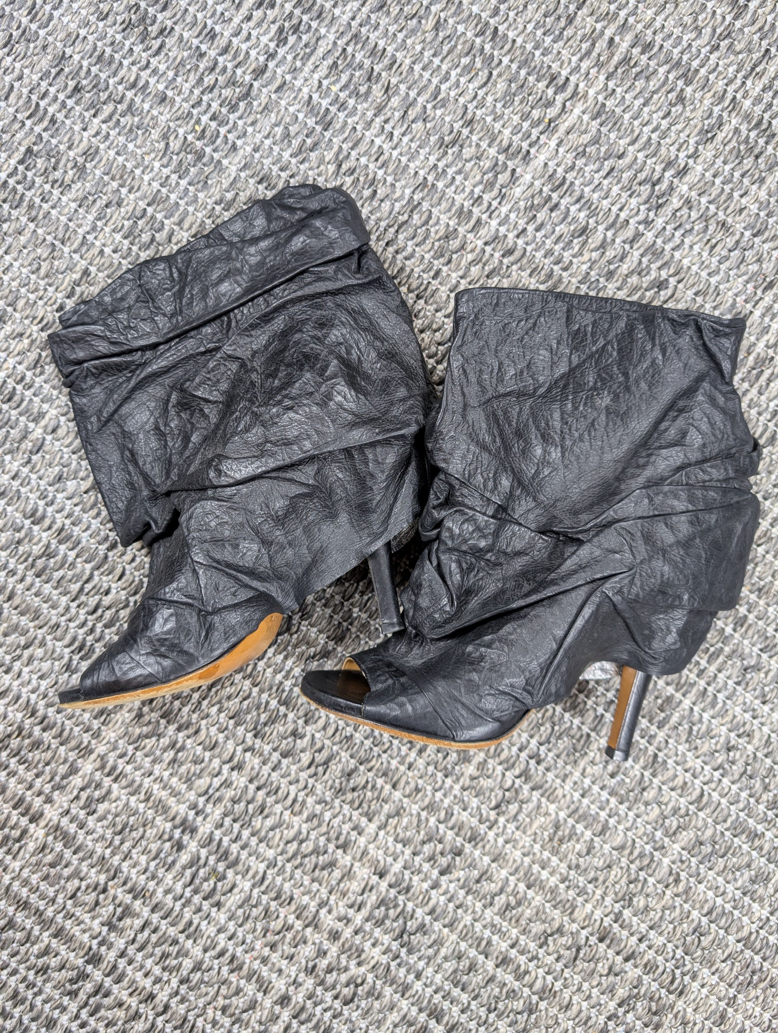 Maison Margiela Maison Margiela Paper Bag Crinkled Leather Open Toe Heels Size US 7.5 / IT 37.5 - 4 Thumbnail