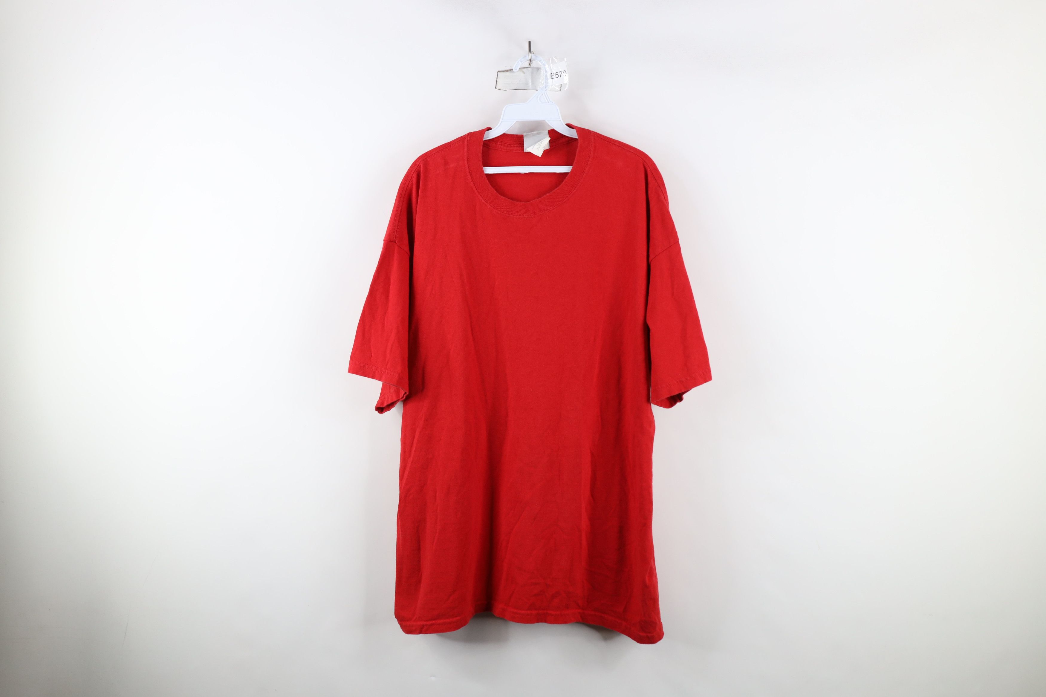 Vintage Vintage 90s Streetwear Blank Heavyweight Cotton T-Shirt Red Size US XXL / EU 58 / 5 - 1 Thumbnail