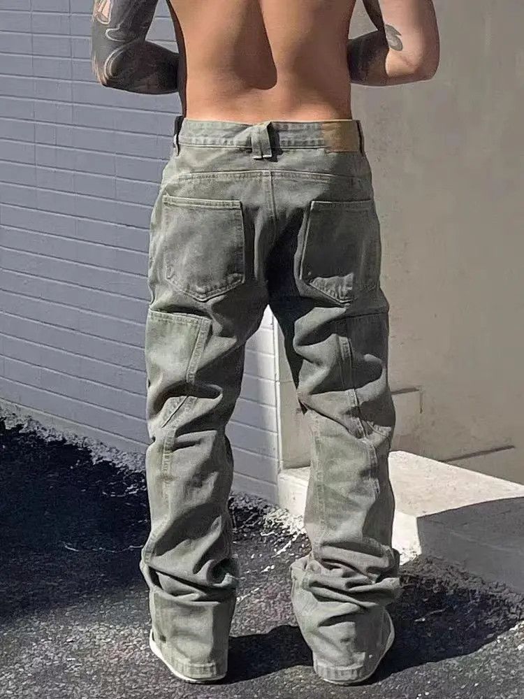 Designer × Japanese Brand Retro Dark Green Heavy Straight Jeans Size US 33 - 3 Thumbnail