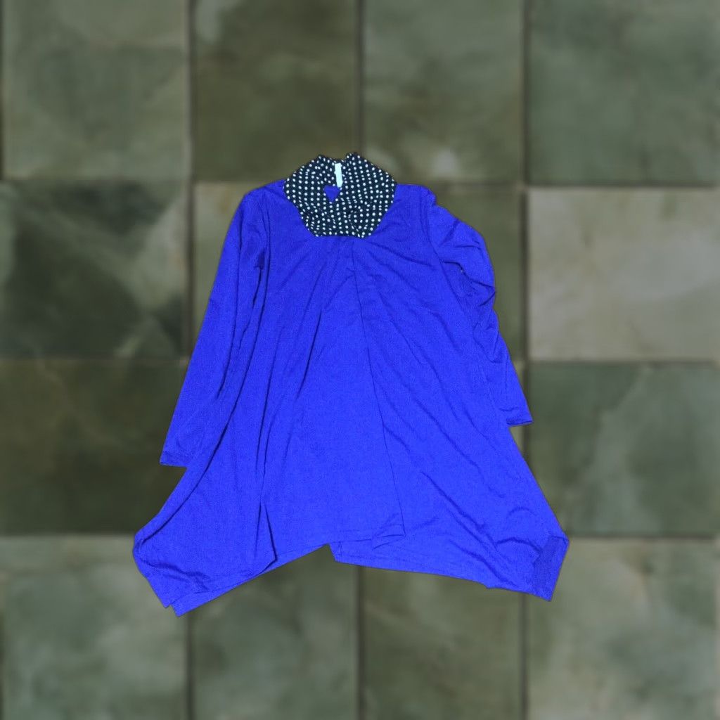 Vintage Teng Yue Blue Long Sleeve Blouse Scarf-like Neckline & Asymmetrical Hem XXL Size XXL / US 16-18 / IT 52-54 - 1 Thumbnail