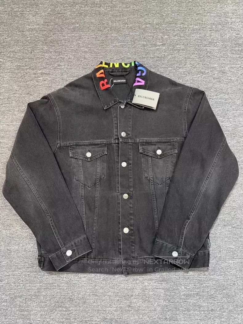 Balenciaga Balenciaga Collar Rainbow Logo Embroidered Denim Jacket Size US S / EU 44-46 / 1 - 1 Thumbnail