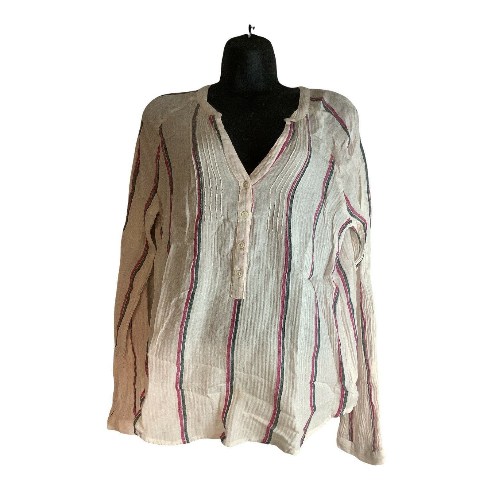 Lucky Brand Boho Lucky Brand White Striped Button Henley Top Long S Size S / US 4 / IT 40 - 3 Thumbnail
