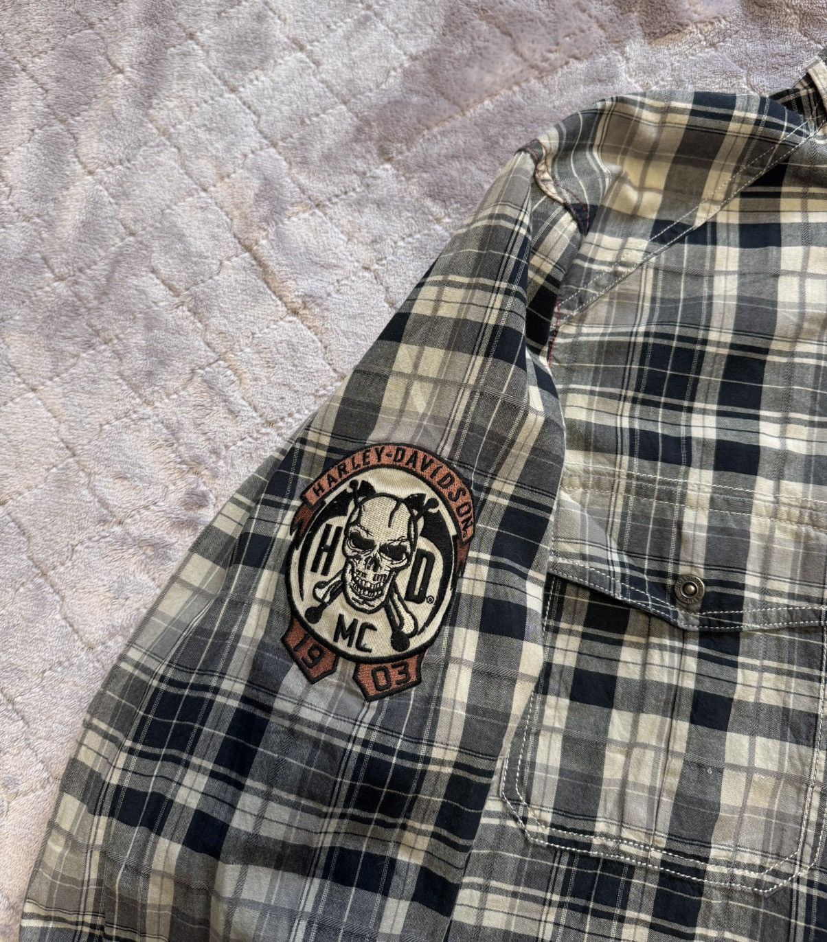 Harley Davidson × Vintage Vintage Harley Davidson Skull Big Logo Flannel Shirt Plaid Size US XL / EU 56 / 4 - 9 Thumbnail