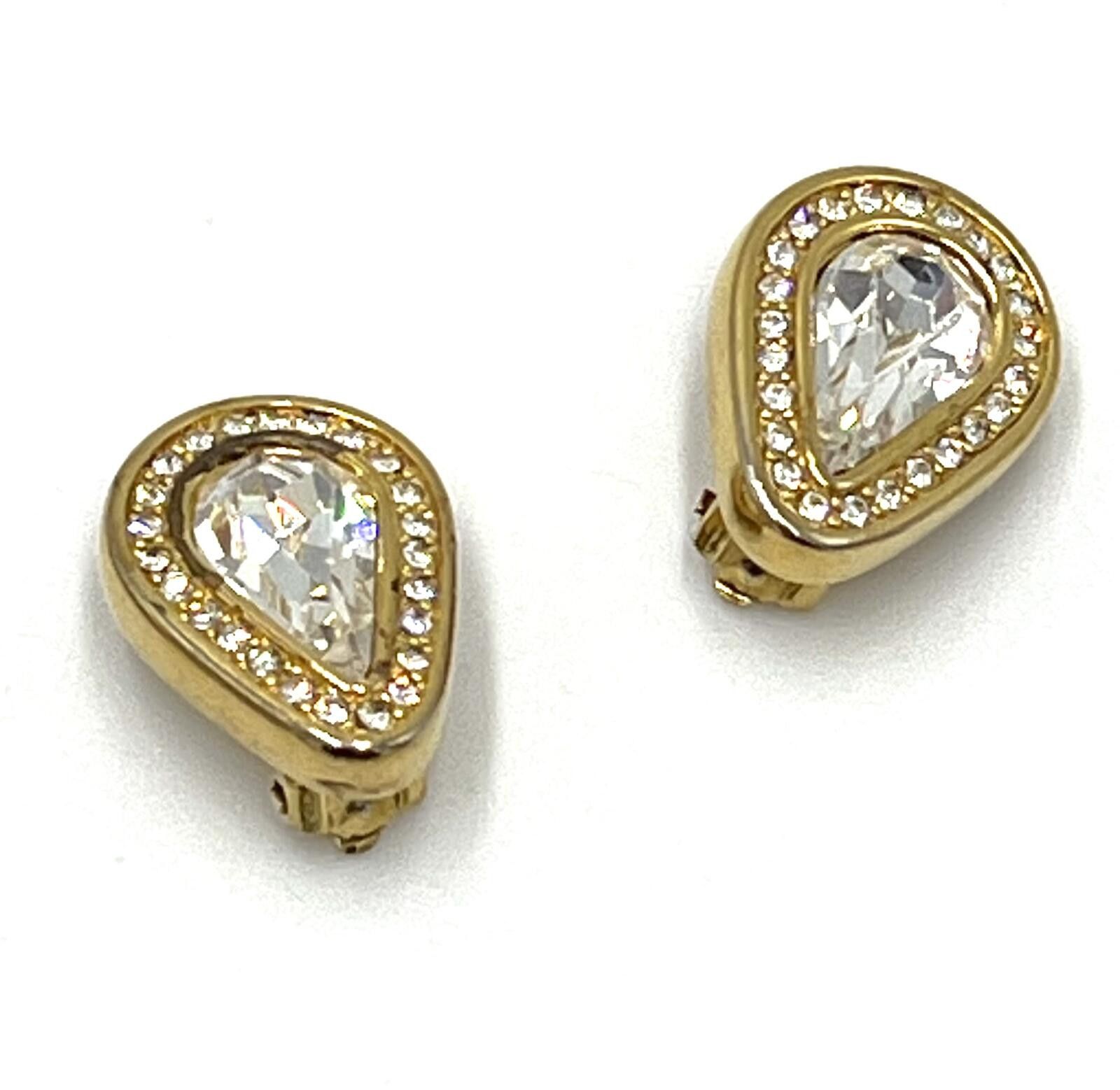 Swarovski Vintage SAL Swarovski Clip ons Goldtone Teardrop Rhinestones Size ONE SIZE - 2 Thumbnail
