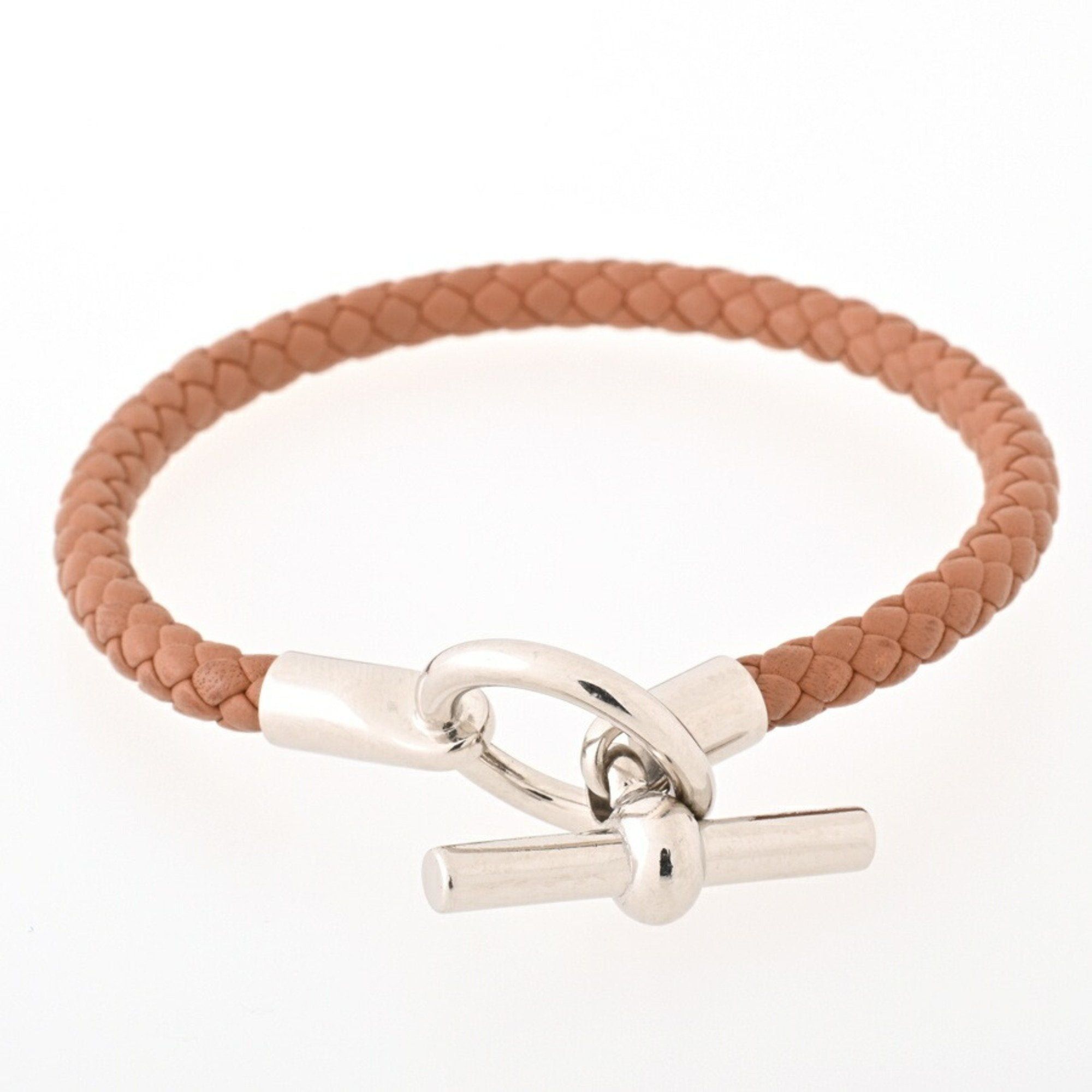 image of Hermes Leather Bracelet Grennan H Swift Brown Silver S-155002, Women's