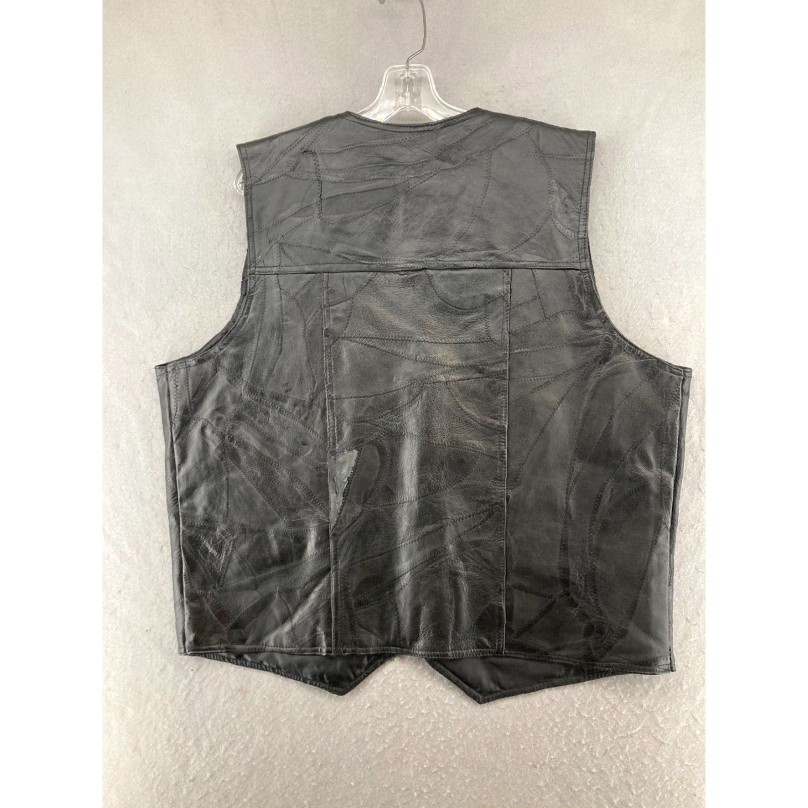 Navarre Leather Mens Vest 2XL Black Italian Stone Design Navarre Leather Company Vest Biker Motorcycle Casual Mens 2XL Black