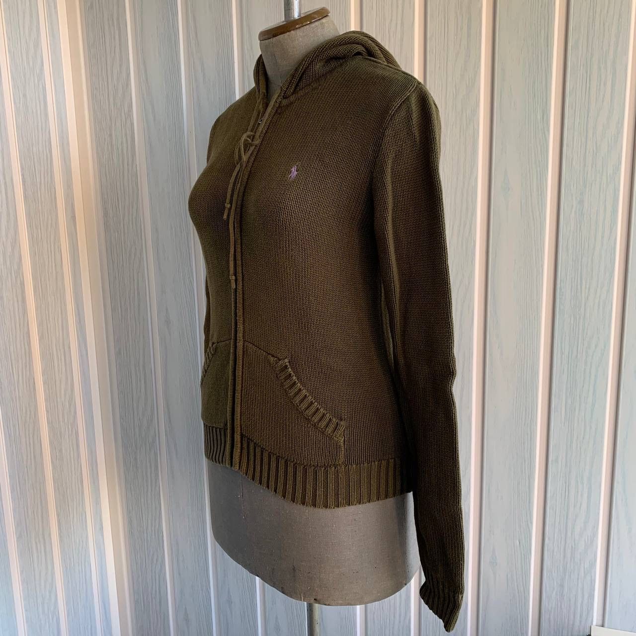 Polo Ralph Lauren × Vintage Vintage Polo Ralph Lauren Women's Green Knit Full Zip Hoodie Size S / US 4 / IT 40 - 3 Thumbnail