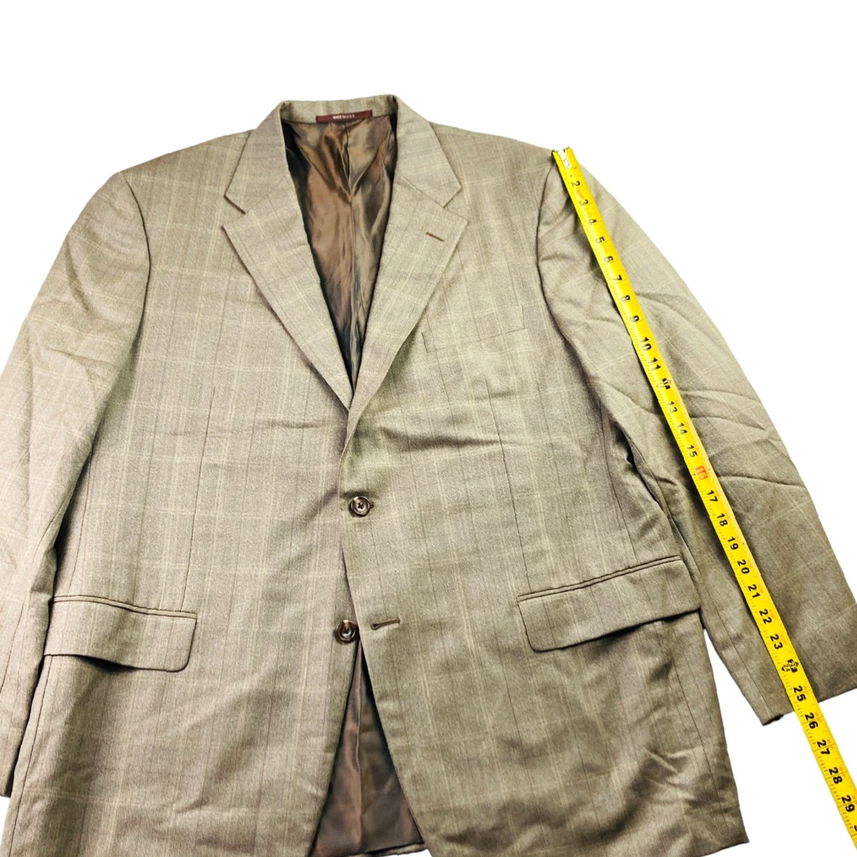Vintage Hickey Freeman Men's Wool 2-Button Blazer Brown Herringbone Plaid USA 46 R Size 46R - 7 Thumbnail