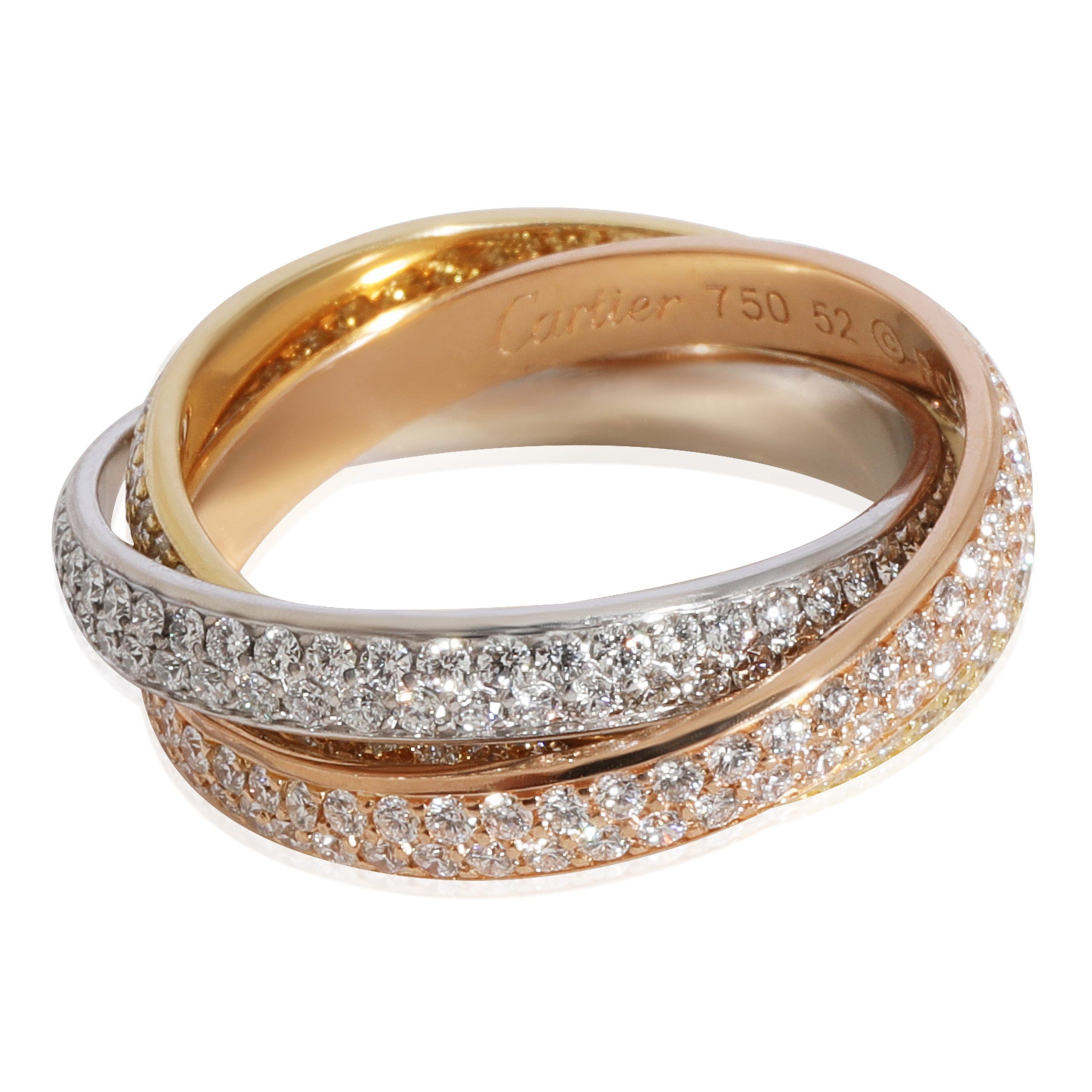 image of Cartier Trinity Diamond Band In 18K 3 Tone Gold 1.35 Ctw, Women's
