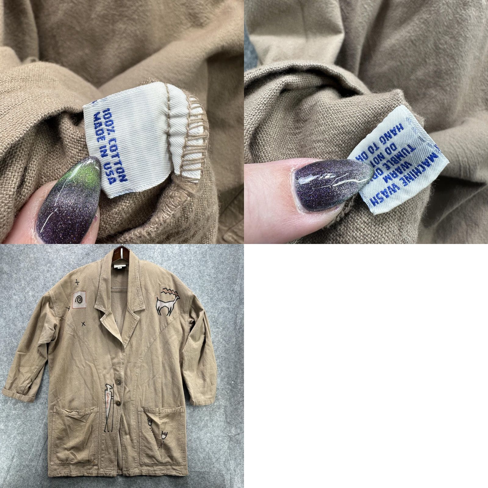 Vintage VINTAGE Cotton U.S.A. Jacket Womens XS Tan Southwestern Petroglyph Lagenlook Jacket Size XS / US 0-2 / IT 36-38 - 11 Thumbnail