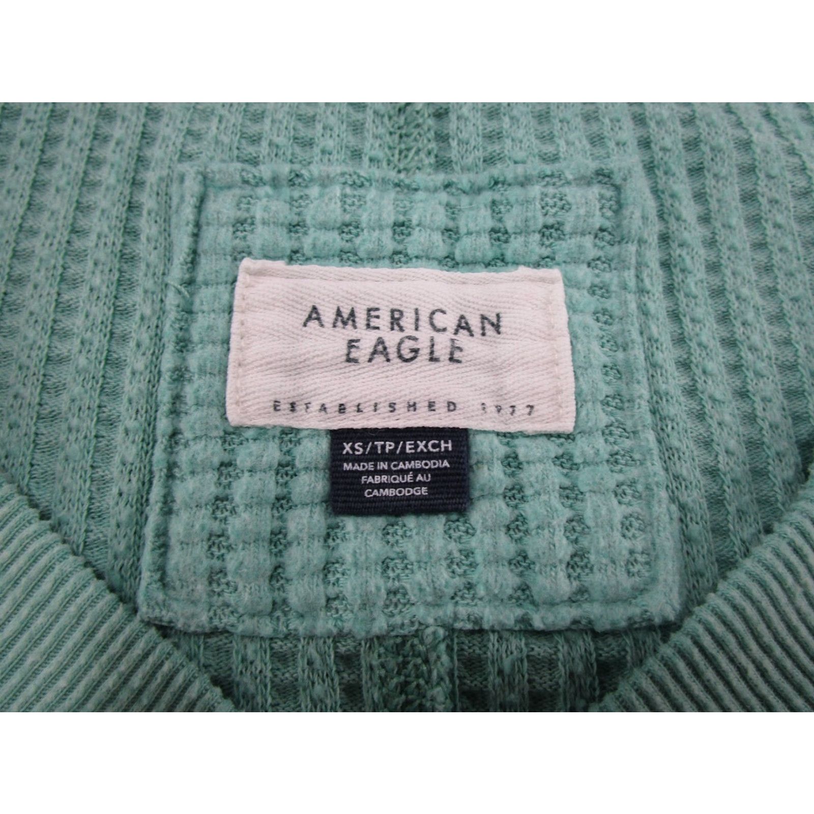 American Eagle Outfitters American Eagle Thermal Waffle Knit Pullover Oversized Sweatshirt XS Blue Size XS / US 0-2 / IT 36-38 - 2 Thumbnail
