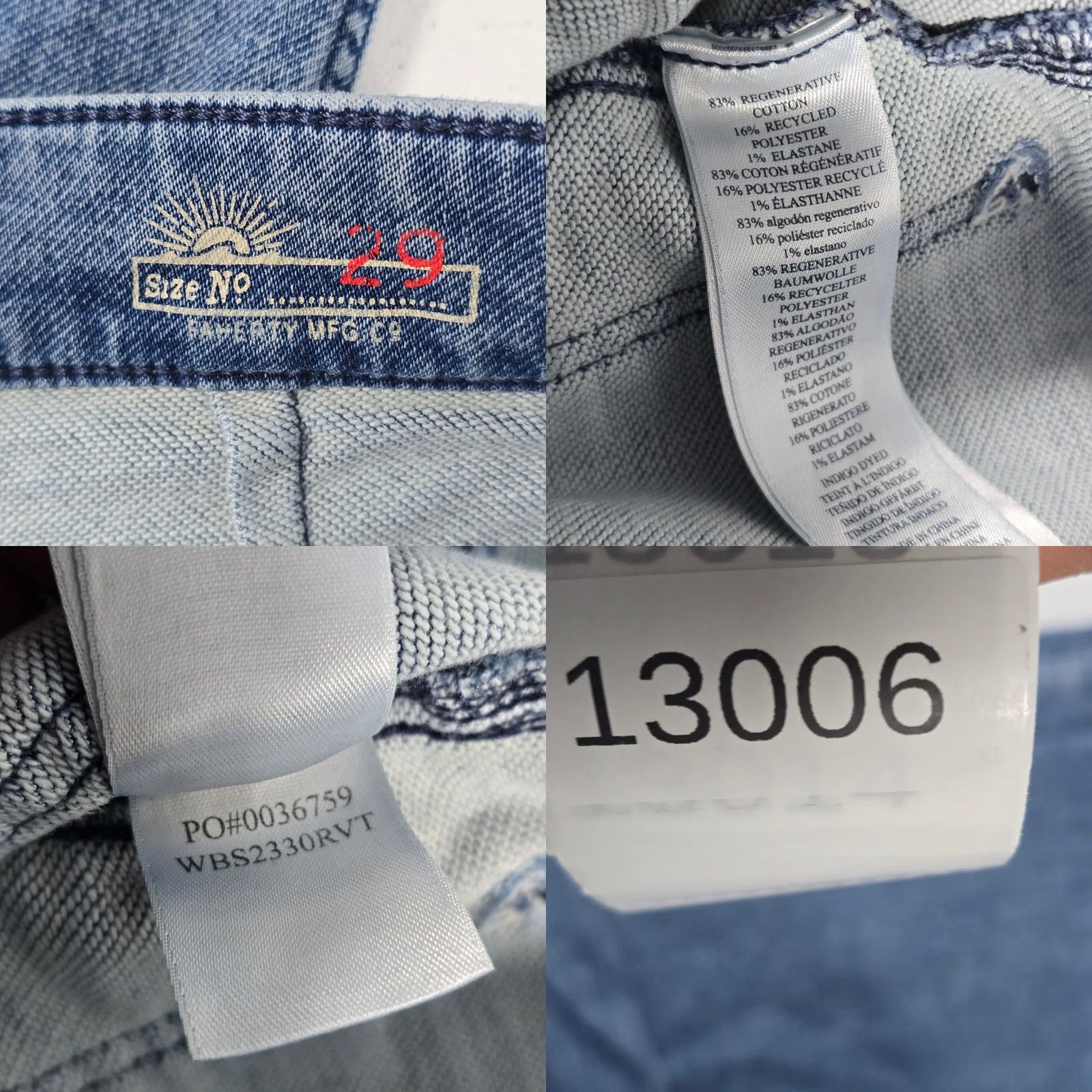 Faherty Faherty Women Blue Wide Leg Jeans Size 29 Stretch Denim Patch Pocket Button Zip Size 29" - 8 Thumbnail
