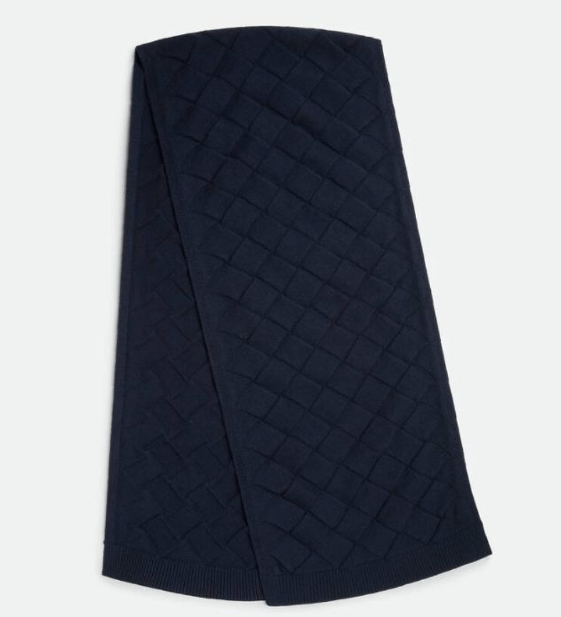 Bottega Veneta o1loc1c1025 753027 Intreccio Wool Scarf in Navy Size ONE SIZE - 1 Preview